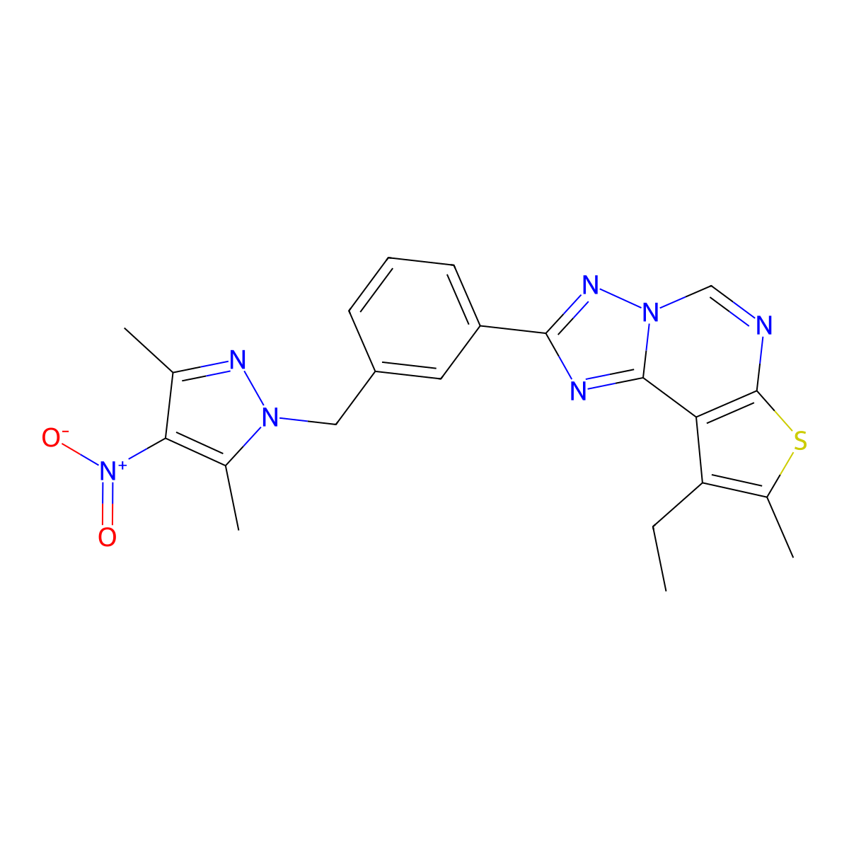 2-{3-[(3,5-dimethyl-4-nitro-1H-pyrazol-1-yl)methyl]phenyl}-9-ethyl-8-methylthieno[3,2-e][1,2,4]triazolo[1,5-c]pyrimidine molecular structure, CAS 1005620-54-1