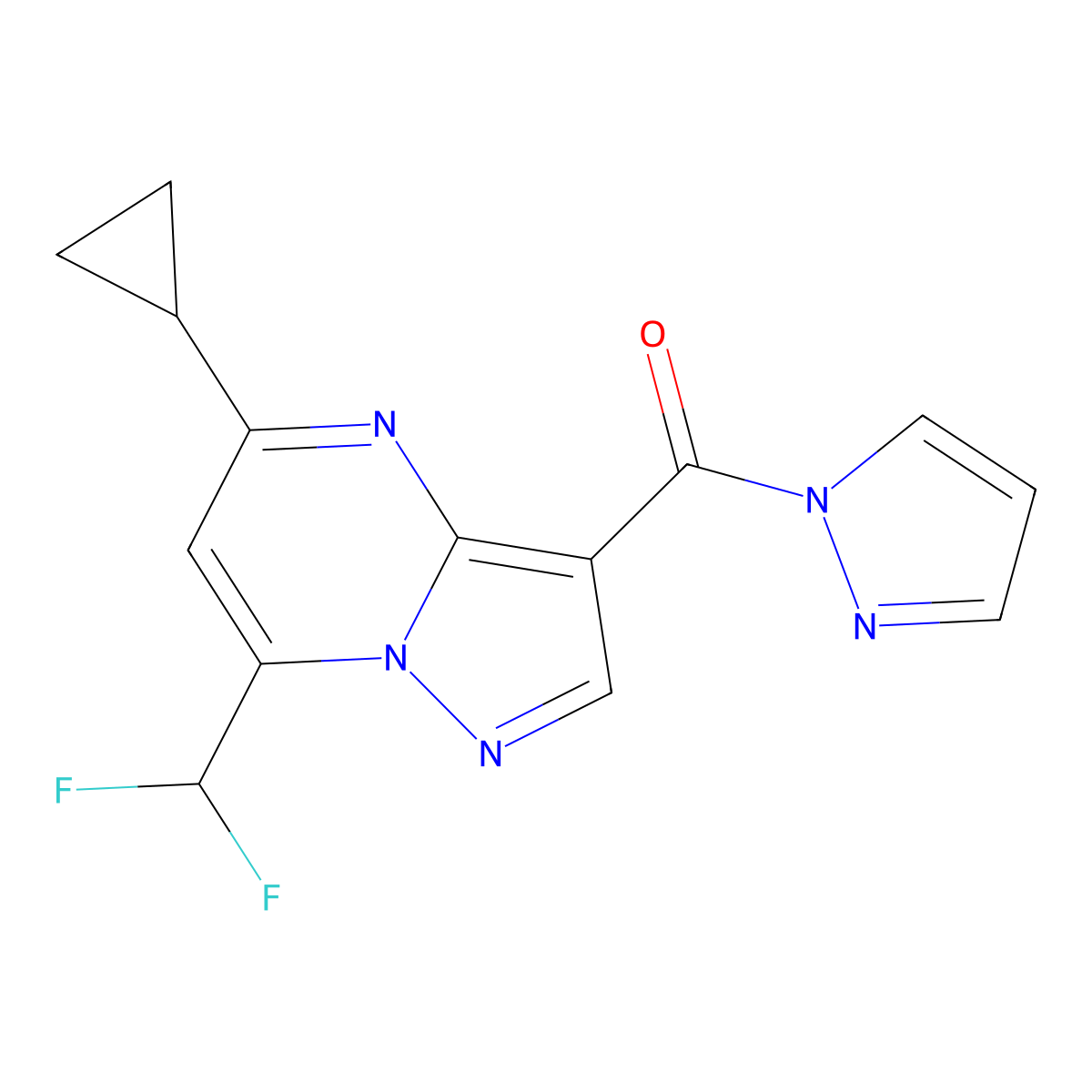 [5-Cyclopropyl-7-(difluoromethyl)pyrazolo[1,5-a]pyrimidin-3-yl]-pyrazol-1-ylmethanone molecular structure, CAS 1005620-86-9