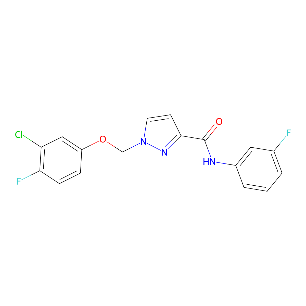 1-[(3-chloro-4-fluorophenoxy)methyl]-N-(3-fluorophenyl)pyrazole-3-carboxamide molecular structure, CAS 1005621-04-4