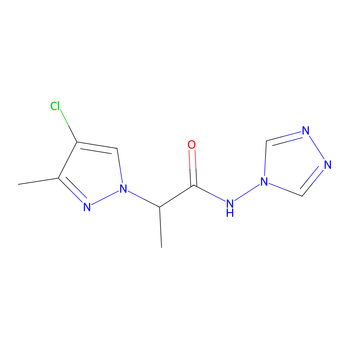 2-(4-chloro-3-methylpyrazol-1-yl)-N-(1,2,4-triazol-4-yl)propanamide molecular structure, CAS 1005621-36-2