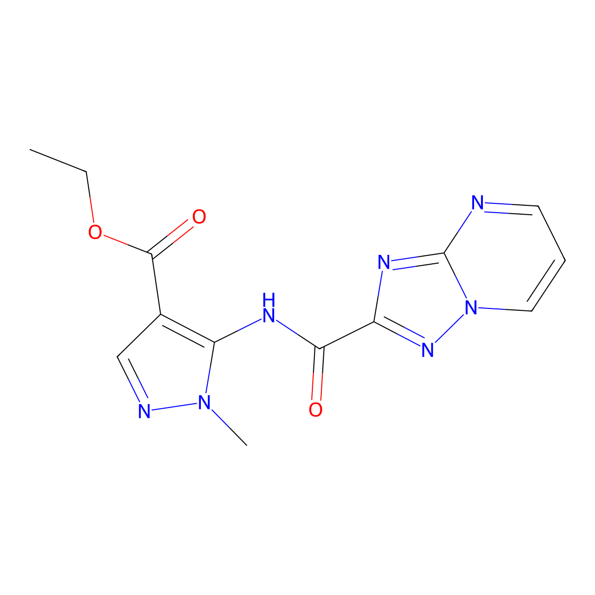 ethyl 1-methyl-5-[([1,2,4]triazolo[1,5-a]pyrimidin-2-ylcarbonyl)amino]-1H-pyrazole-4-carboxylate molecular structure, CAS 1005621-57-7