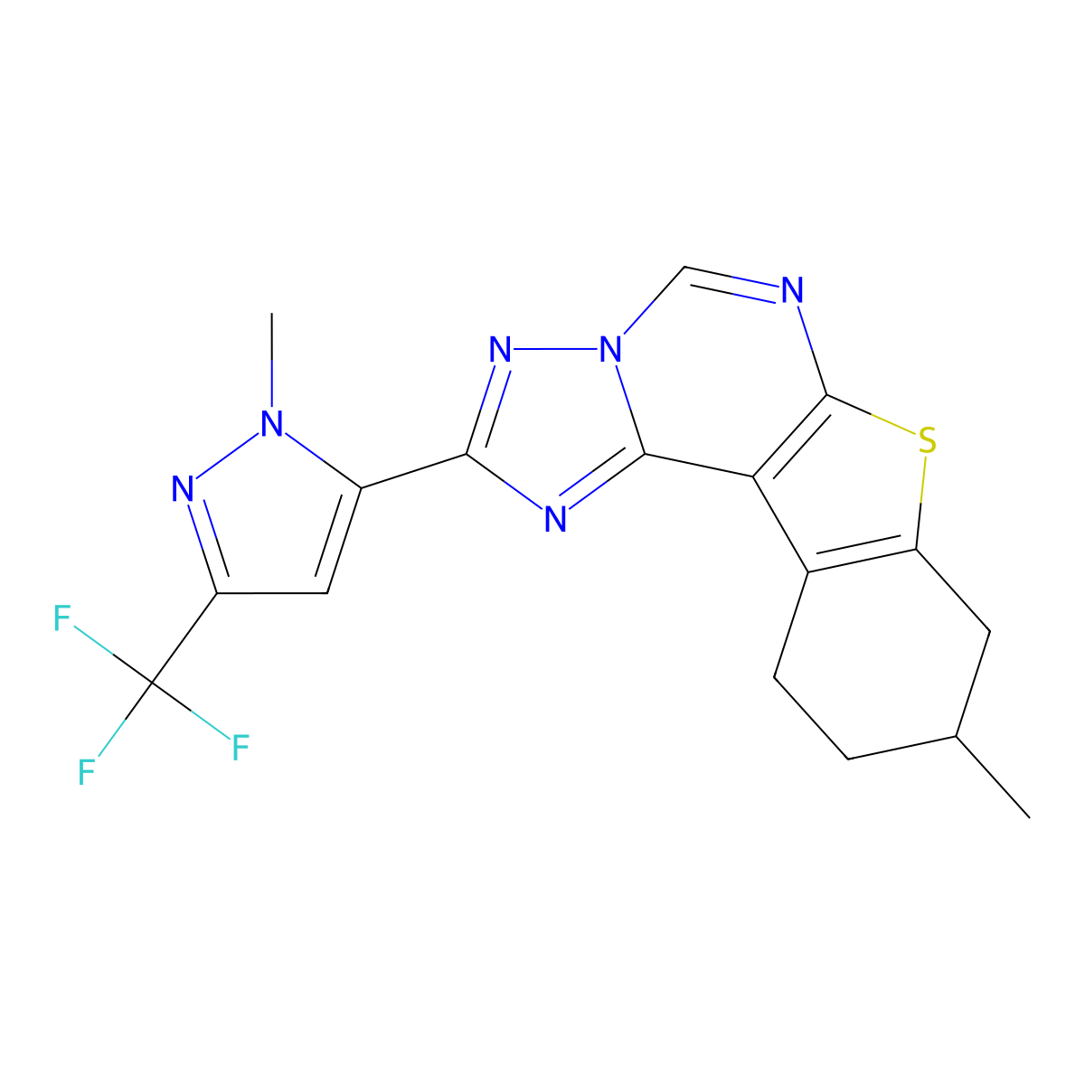 9-methyl-2-[1-methyl-3-(trifluoromethyl)-1H-pyrazol-5-yl]-8,9,10,11-tetrahydro[1]benzothieno[3,2-e][1,2,4]triazolo[1,5-c]pyrimidine molecular structure, CAS 1005622-45-6