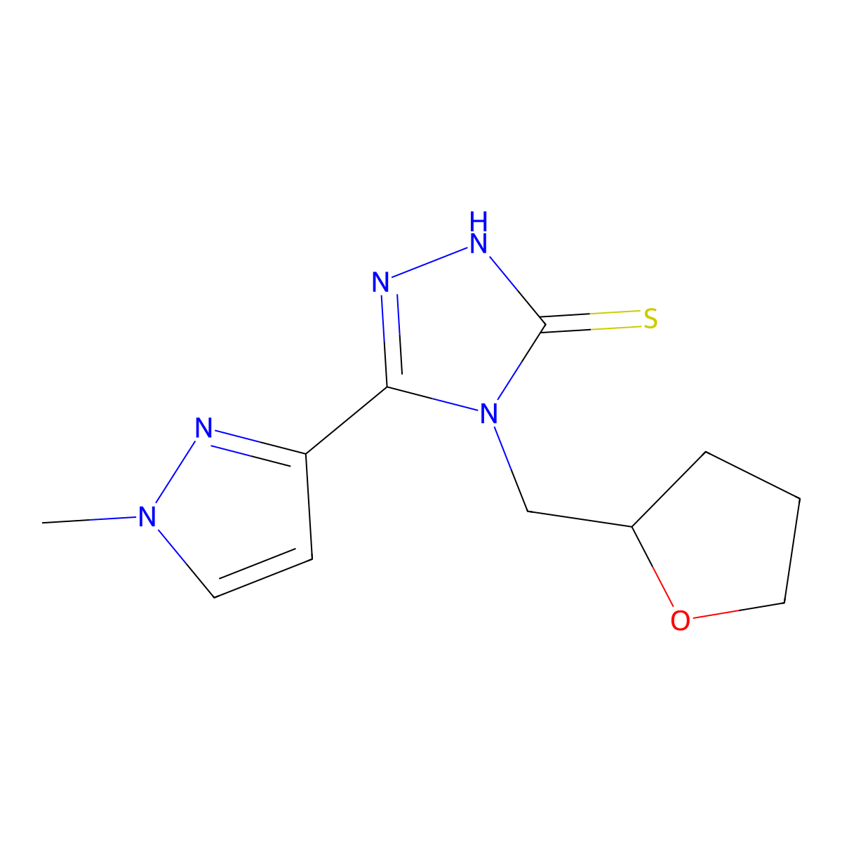 5-(1-methyl-1H-pyrazol-3-yl)-4-(tetrahydrofuran-2-ylmethyl)-4H-1,2,4-triazole-3-thiol molecular structure, CAS 1005622-71-8