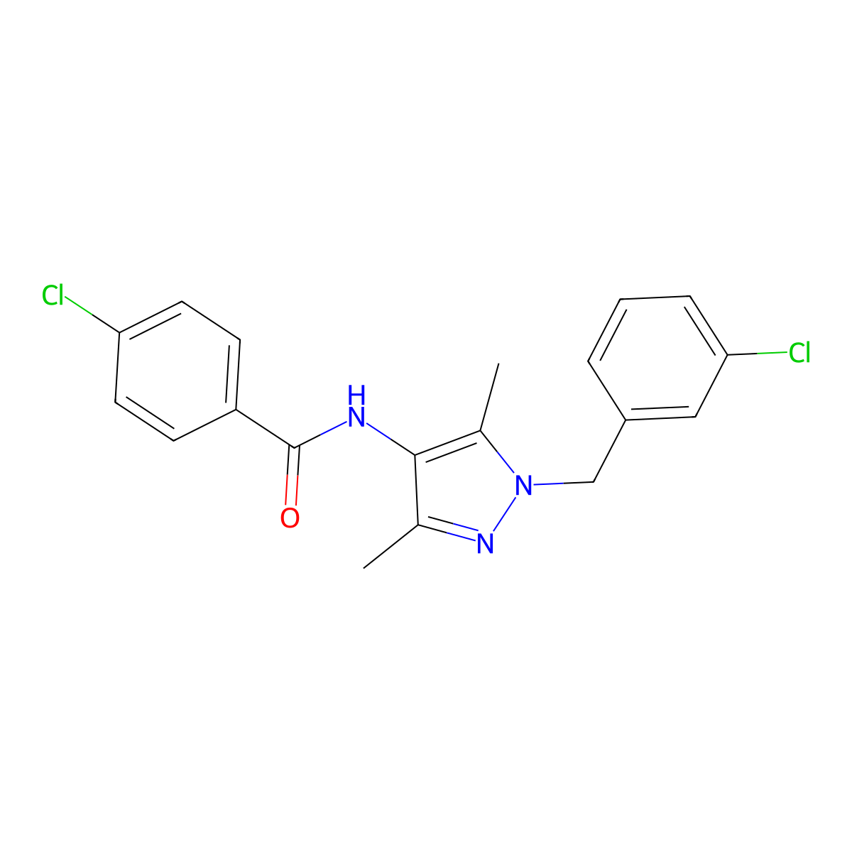 4-chloro-N-[1-(3-chlorobenzyl)-3,5-dimethyl-1H-pyrazol-4-yl]benzamide molecular structure, CAS 1005622-80-9
