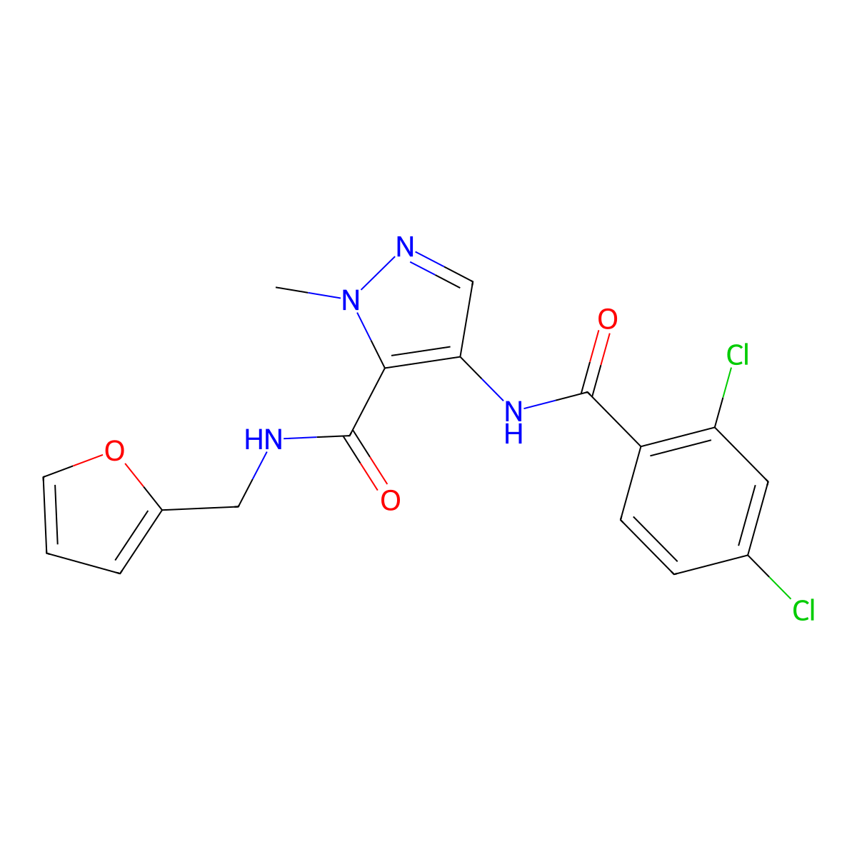 4-[(2,4-dichlorobenzoyl)amino]-N-(furan-2-ylmethyl)-2-methylpyrazole-3-carboxamide molecular structure, CAS 1005622-86-5