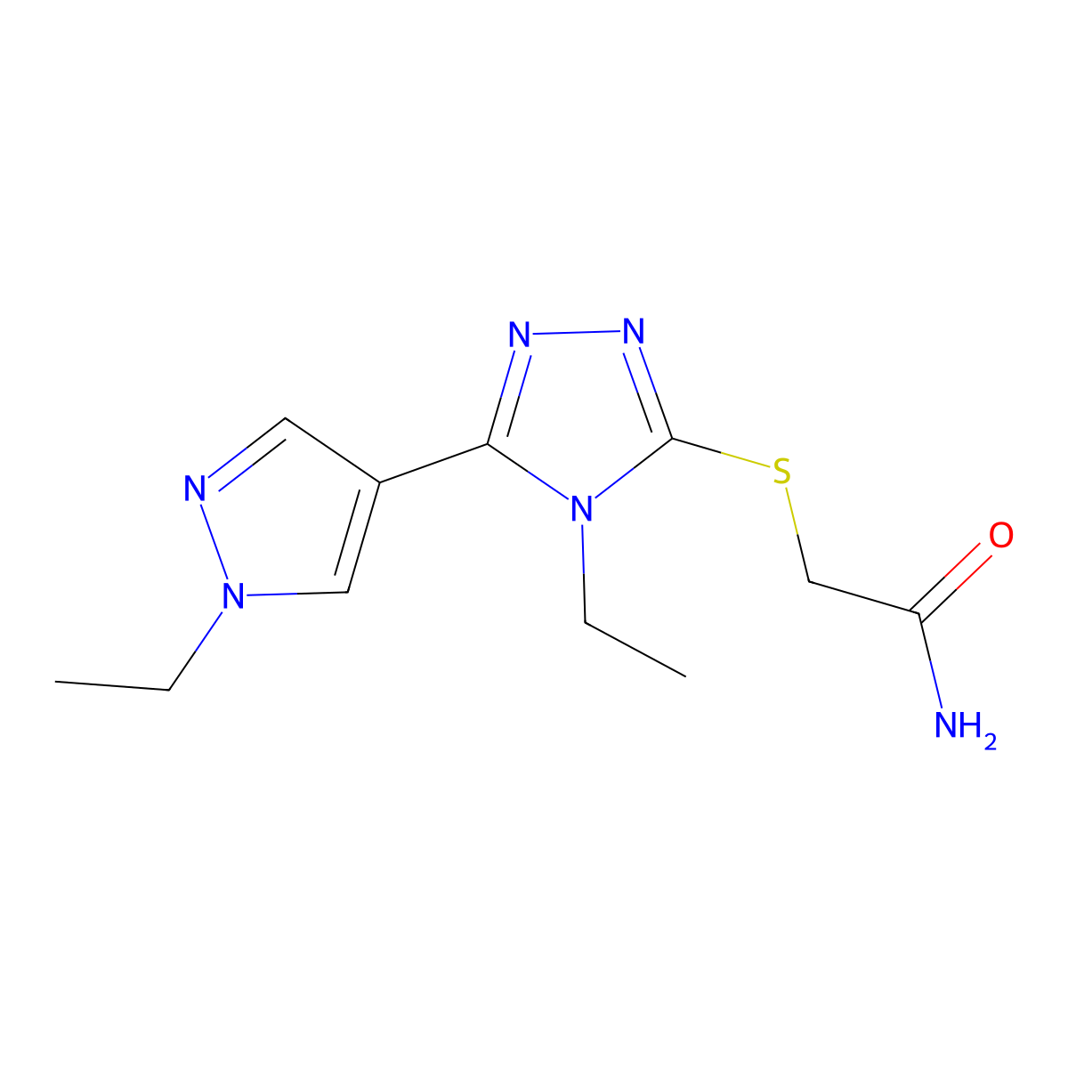 2-[[4-Ethyl-5-(1-ethylpyrazol-4-yl)-1,2,4-triazol-3-yl]sulfanyl]acetamide molecular structure, CAS 1005622-91-2