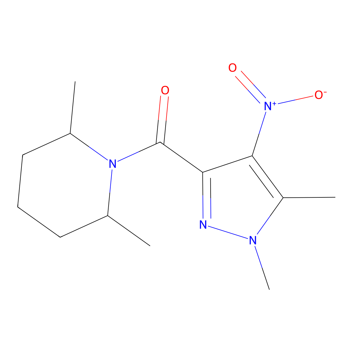(1,5-Dimethyl-4-nitropyrazol-3-yl)-(2,6-dimethylpiperidin-1-yl)methanone molecular structure, CAS 1005623-51-7