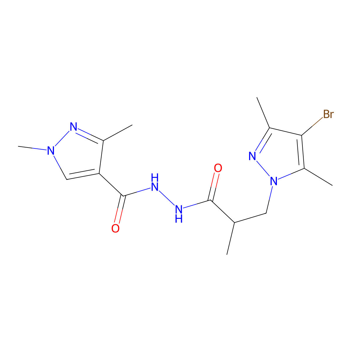 N'-[3-(4-bromo-3,5-dimethylpyrazol-1-yl)-2-methylpropanoyl]-1,3-dimethylpyrazole-4-carbohydrazide molecular structure, CAS 1005623-92-6
