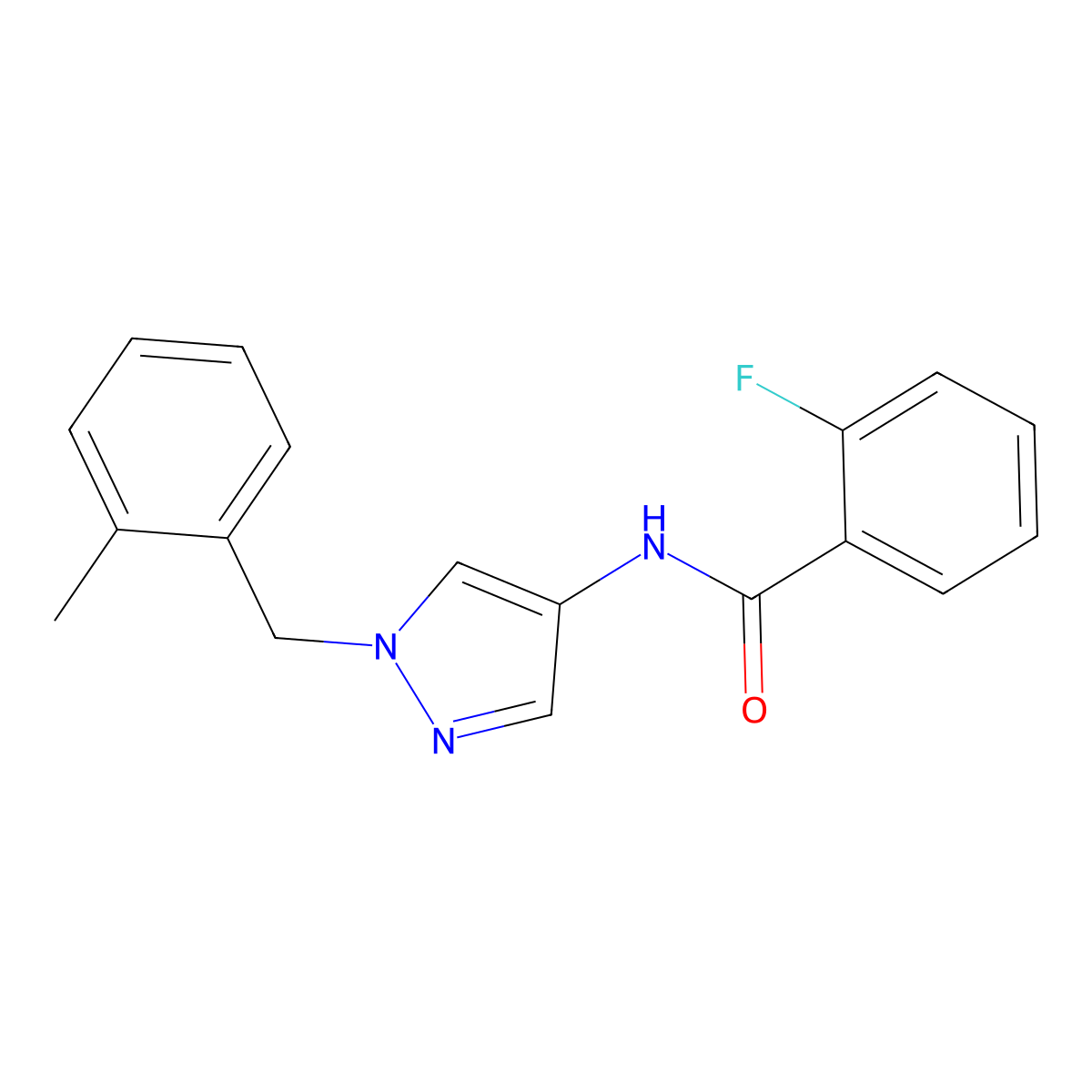 2-fluoro-N-[1-(2-methylbenzyl)-1H-pyrazol-4-yl]benzamide molecular structure, CAS 1005624-10-1