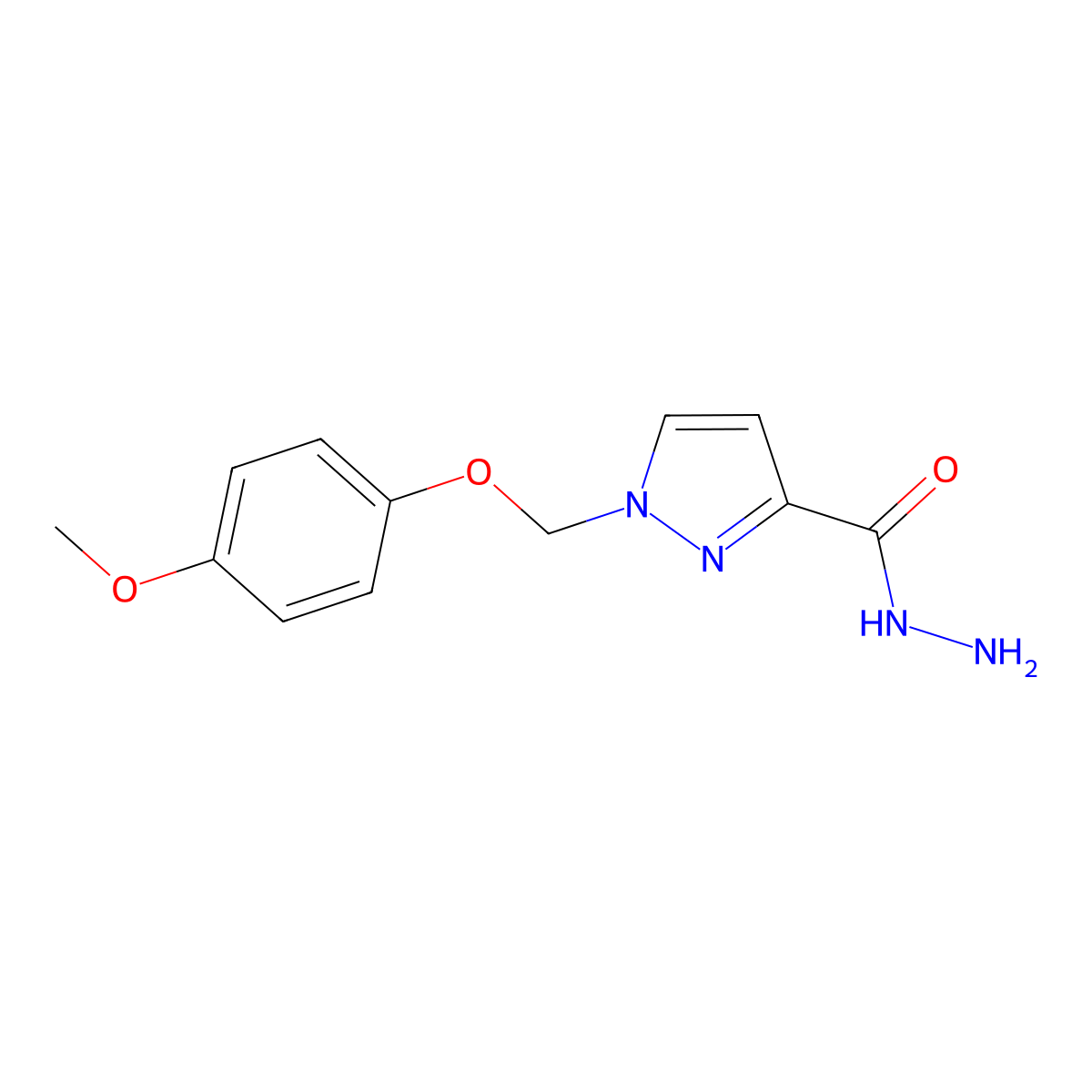 1-[(4-methoxyphenoxy)methyl]-1H-pyrazole-3-carbohydrazide molecular structure, CAS 1005624-68-9