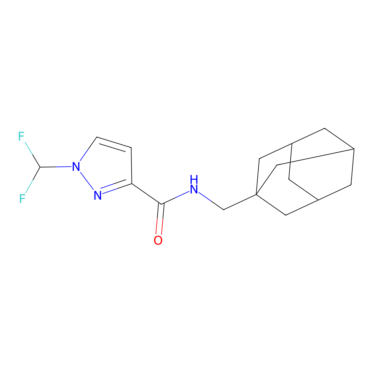 N-(1-adamantylmethyl)-1-(difluoromethyl)pyrazole-3-carboxamide molecular structure, CAS 1005624-77-0