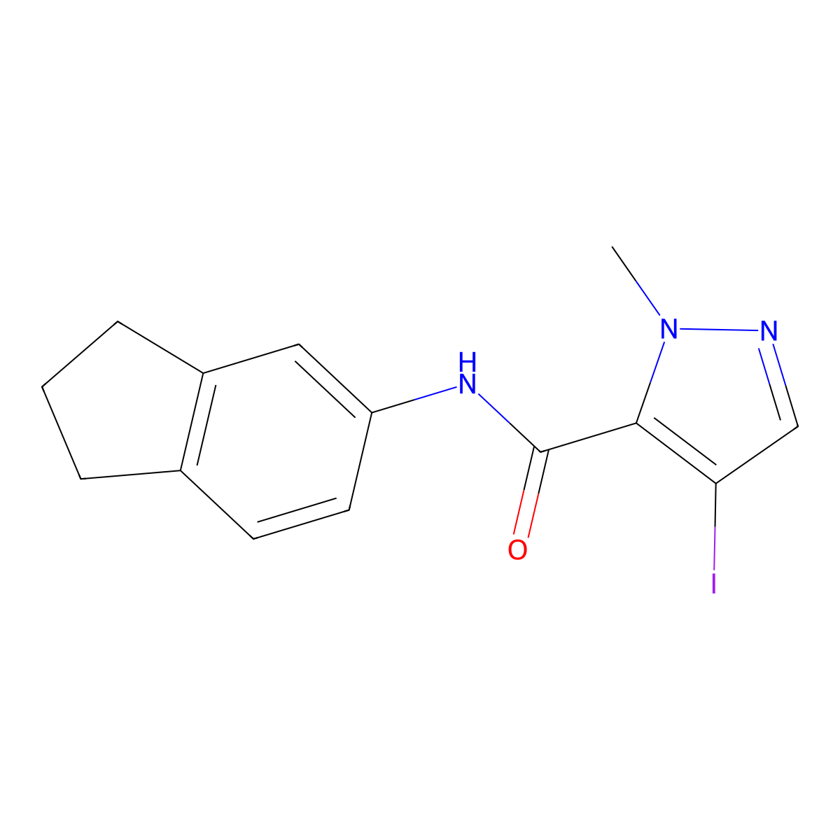 N-(2,3-dihydro-1H-inden-5-yl)-4-iodo-1-methyl-1H-pyrazole-5-carboxamide molecular structure, CAS 1005624-88-3