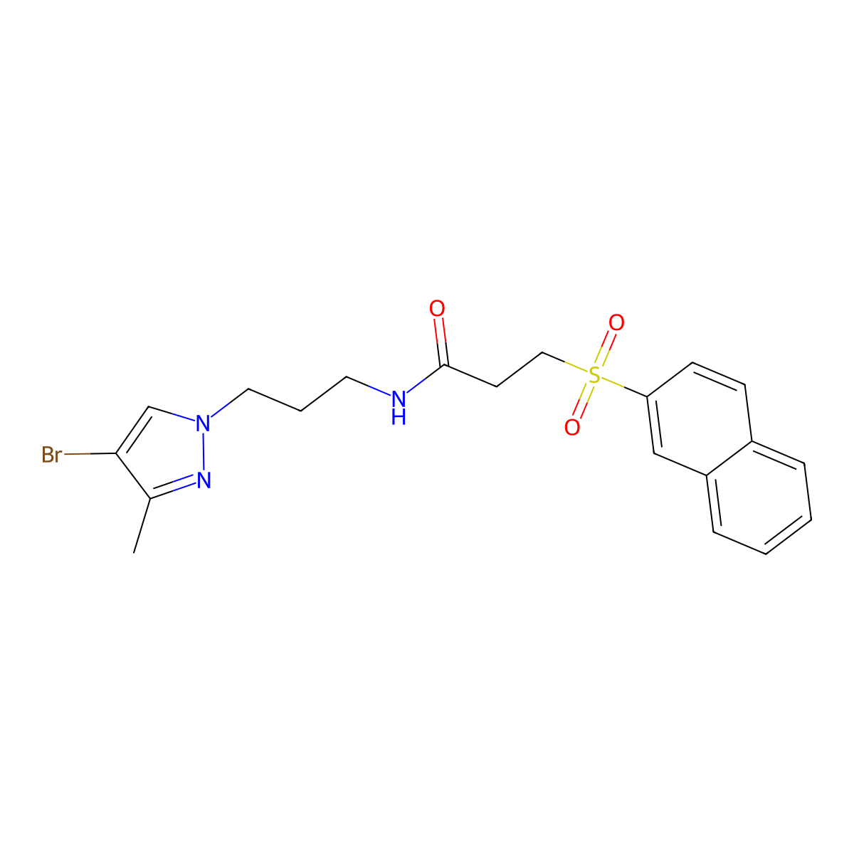 N-[3-(4-bromo-3-methyl-1H-pyrazol-1-yl)propyl]-3-(naphthalen-2-ylsulfonyl)propanamide molecular structure, CAS 1005625-48-8