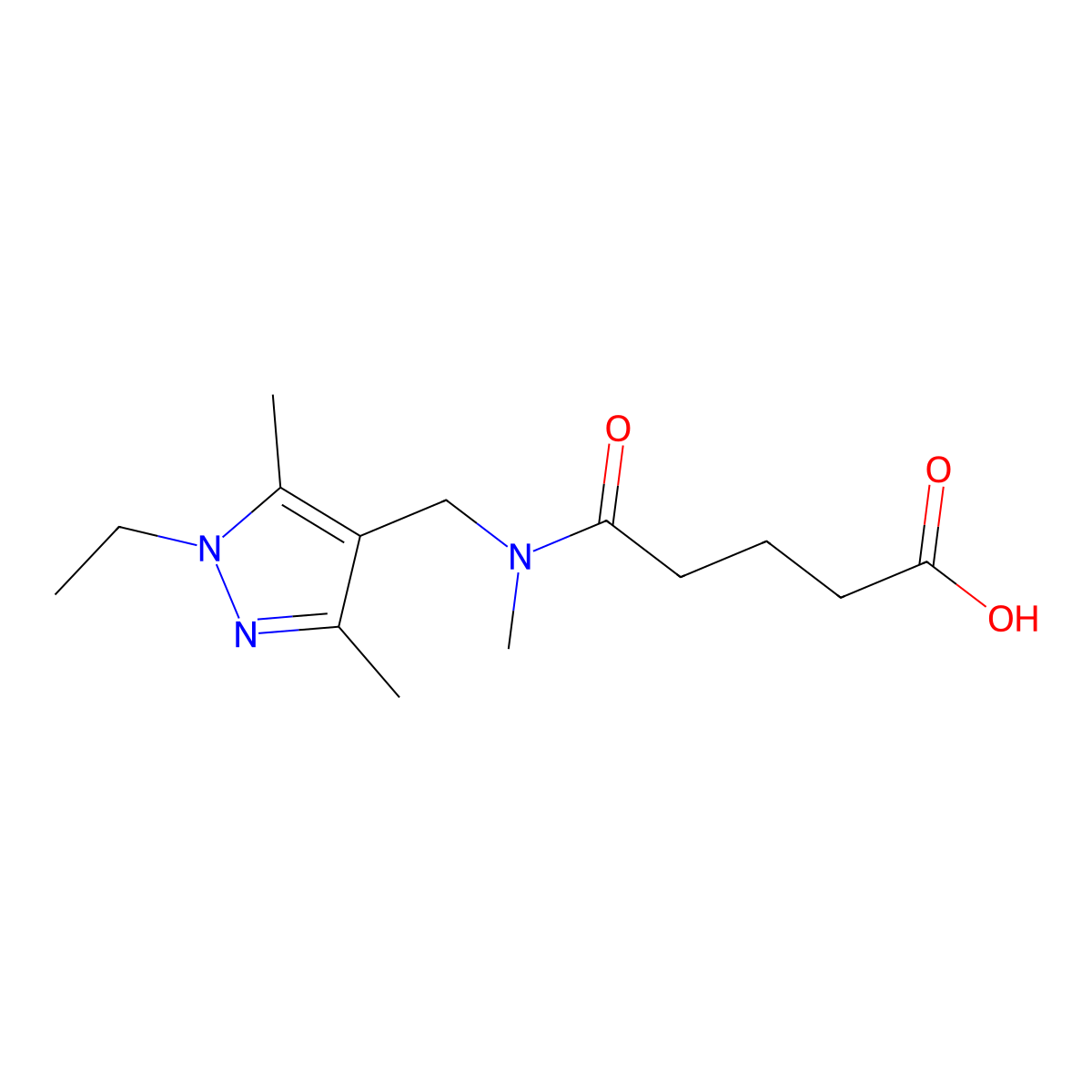 5-(((1-ethyl-3,5-dimethyl-1H-pyrazol-4-yl)methyl)(methyl)amino)-5-oxopentanoic acid molecular structure, CAS 1005625-74-0