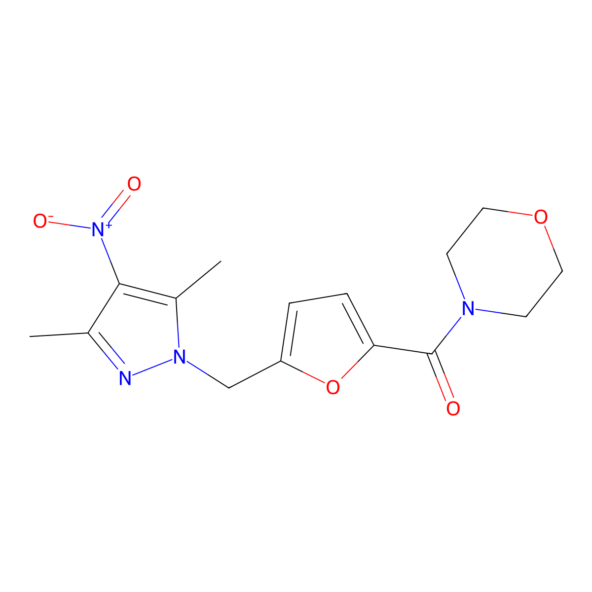 {5-[(3,5-dimethyl-4-nitro-1H-pyrazol-1-yl)methyl]furan-2-yl}(morpholin-4-yl)methanone molecular structure, CAS 1005626-38-9