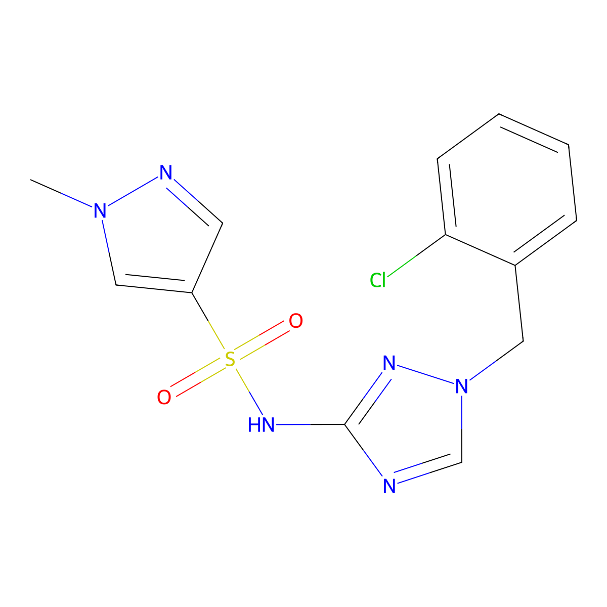 N-[1-(2-chlorobenzyl)-1H-1,2,4-triazol-3-yl]-1-methyl-1H-pyrazole-4-sulfonamide molecular structure, CAS 1005626-72-1