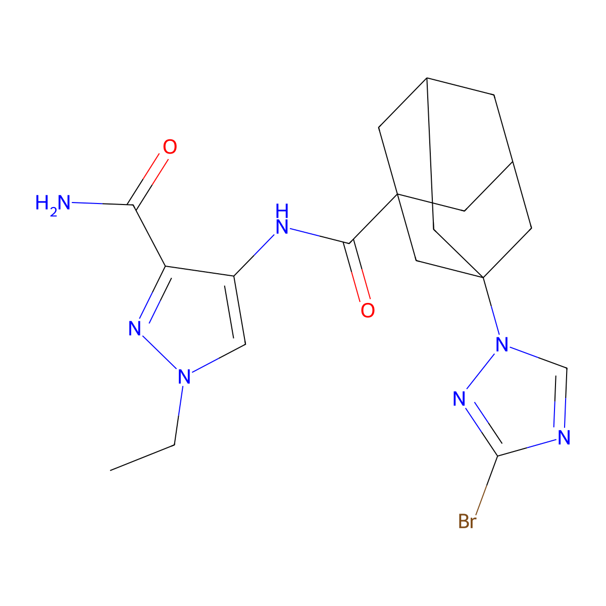 4-[[3-(3-Bromo-1,2,4-triazol-1-yl)adamantane-1-carbonyl]amino]-1-ethylpyrazole-3-carboxamide molecular structure, CAS 1005626-99-2