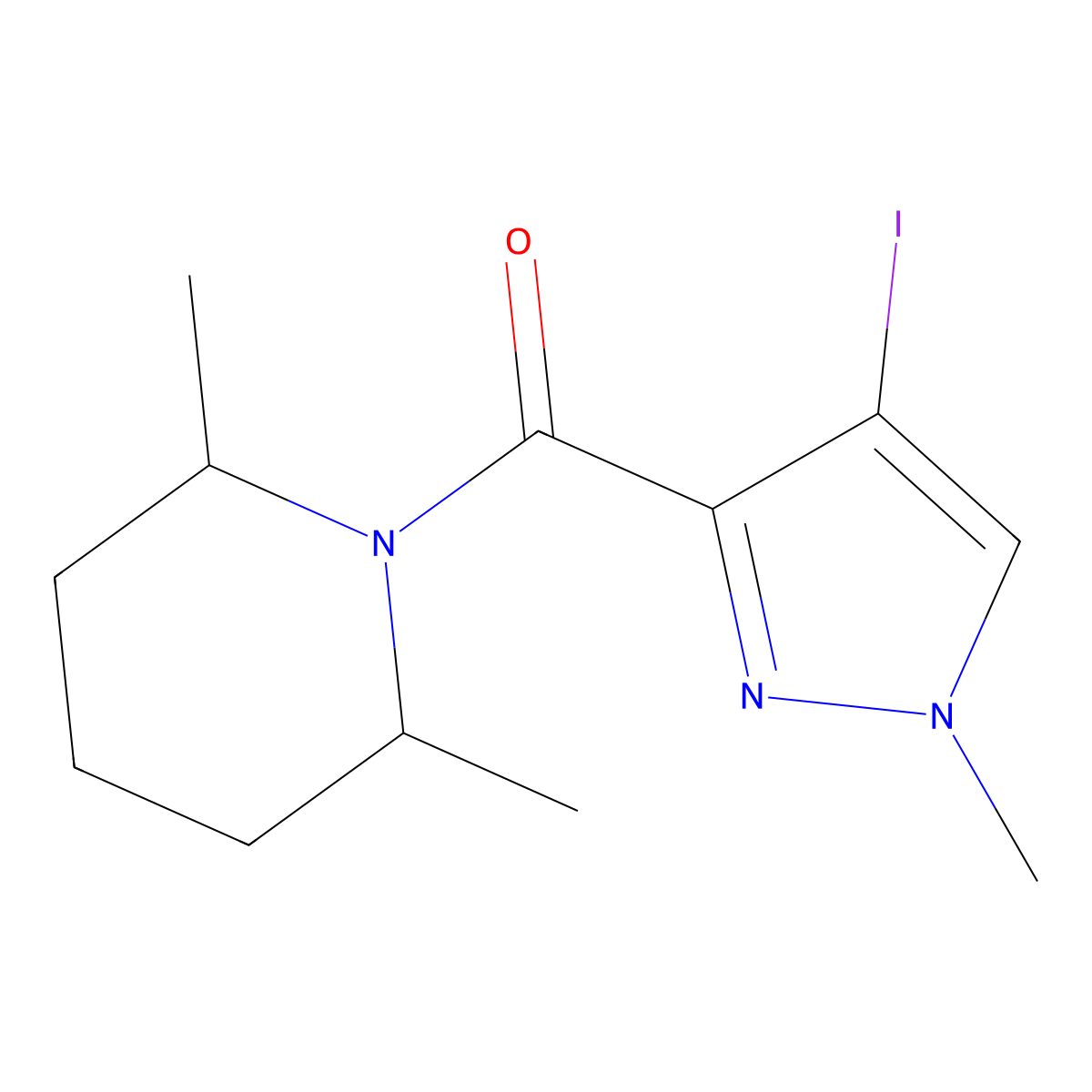 (2,6-Dimethylpiperidin-1-yl)-(4-iodo-1-methylpyrazol-3-yl)methanone molecular structure, CAS 1005627-24-6