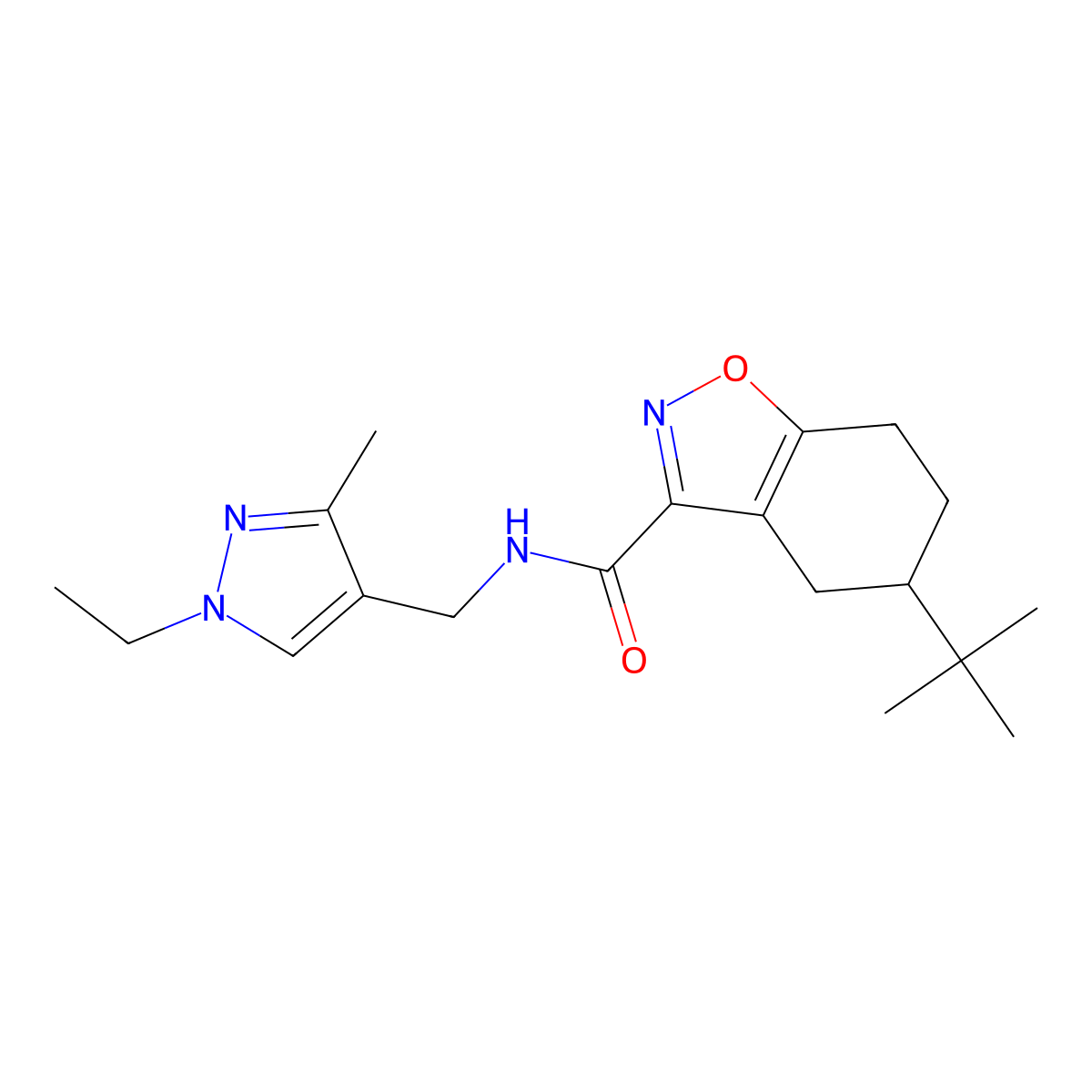 5-tert-butyl-N-[(1-ethyl-3-methyl-1H-pyrazol-4-yl)methyl]-4,5,6,7-tetrahydro-1,2-benzoxazole-3-carboxamide molecular structure, CAS 1005627-34-8