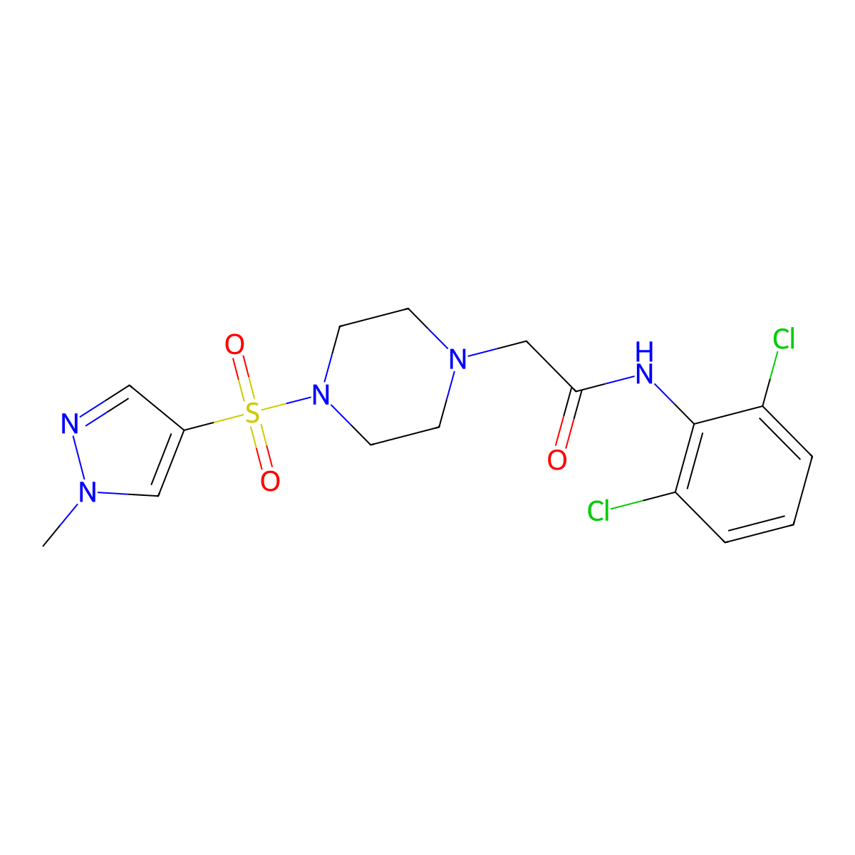 N-(2,6-dichlorophenyl)-2-{4-[(1-methyl-1H-pyrazol-4-yl)sulfonyl]piperazin-1-yl}acetamide molecular structure, CAS 1005627-38-2