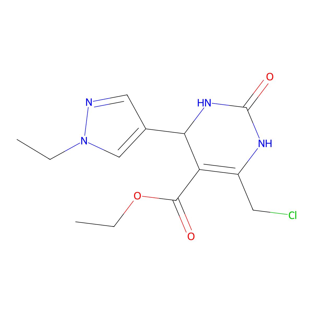 ethyl 6-(chloromethyl)-4-(1-ethyl-1H-pyrazol-4-yl)-2-oxo-1,2,3,4-tetrahydropyrimidine-5-carboxylate molecular structure, CAS 1005627-70-2