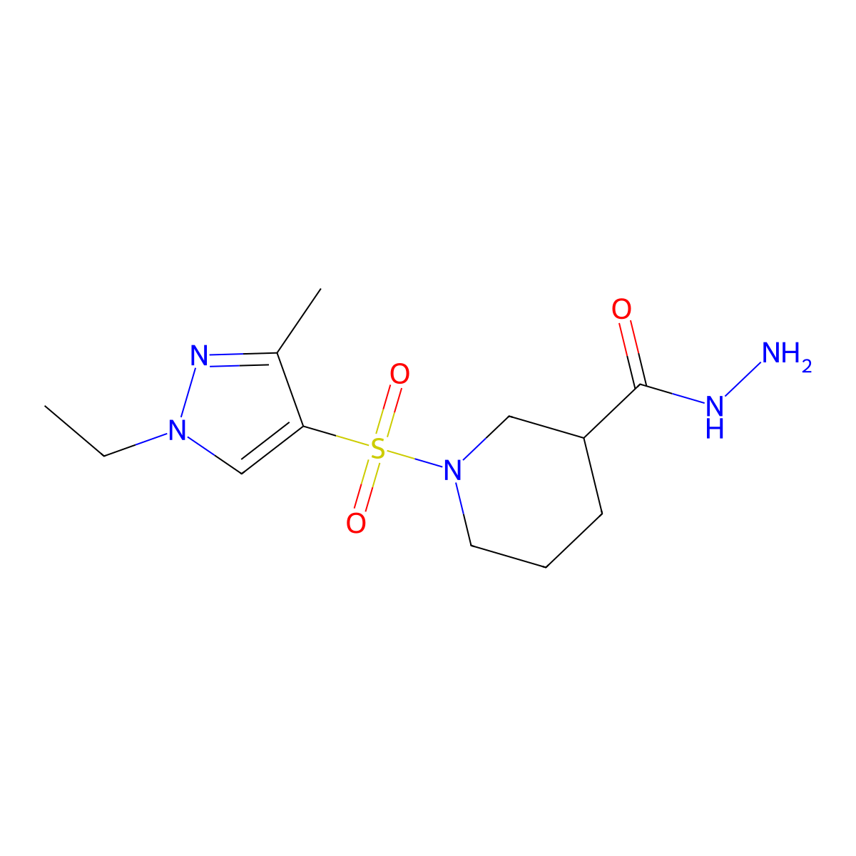 1-[(1-ethyl-3-methyl-1H-pyrazol-4-yl)sulfonyl]piperidine-3-carbohydrazide molecular structure, CAS 1005627-84-8