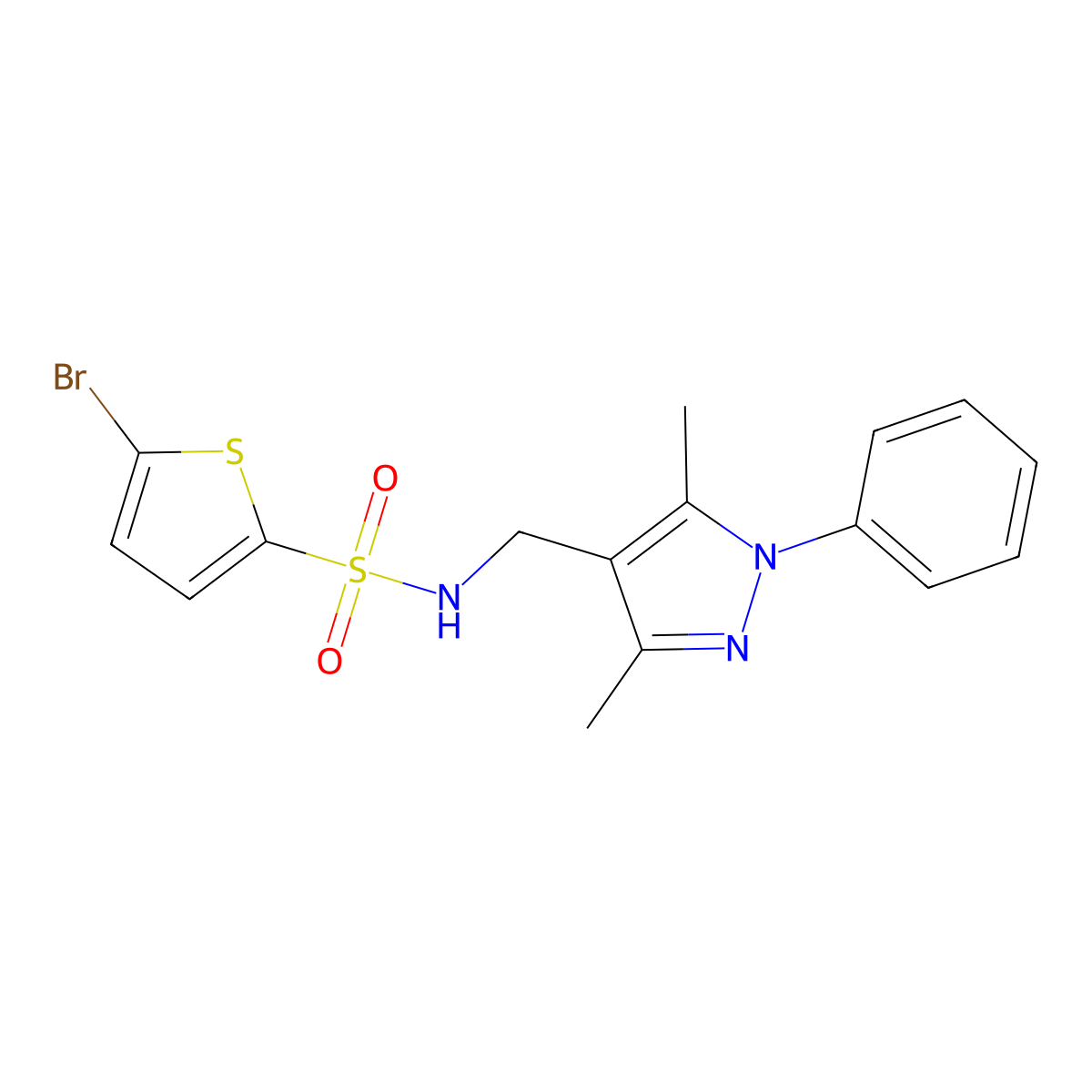 5-bromo-N-[(3,5-dimethyl-1-phenyl-1H-pyrazol-4-yl)methyl]thiophene-2-sulfonamide molecular structure, CAS 1005627-85-9