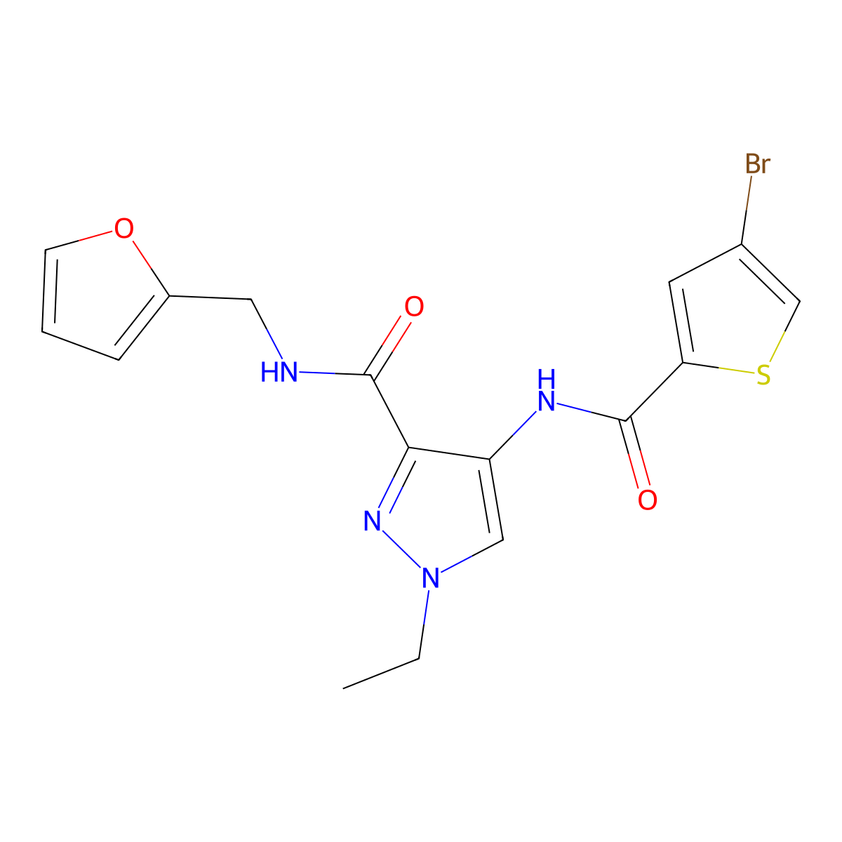 4-{[(4-bromothiophen-2-yl)carbonyl]amino}-1-ethyl-N-(furan-2-ylmethyl)-1H-pyrazole-3-carboxamide molecular structure, CAS 1005627-93-9