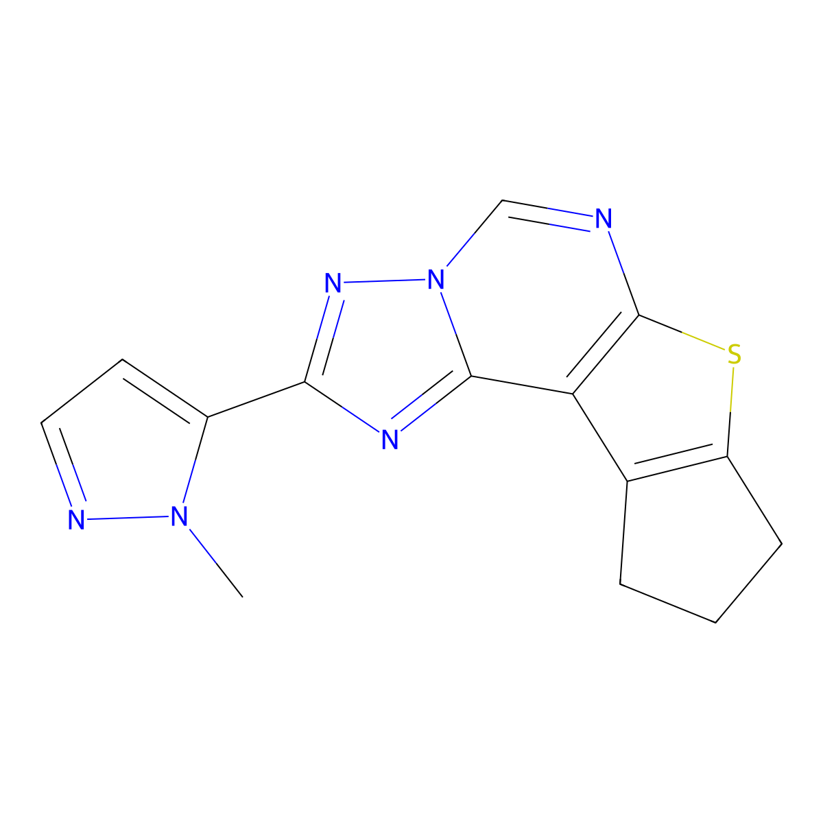 2-(1-methyl-1H-pyrazol-5-yl)-9,10-dihydro-8H-cyclopenta[4,5]thieno[3,2-e][1,2,4]triazolo[1,5-c]pyrimidine molecular structure, CAS 1005628-40-9