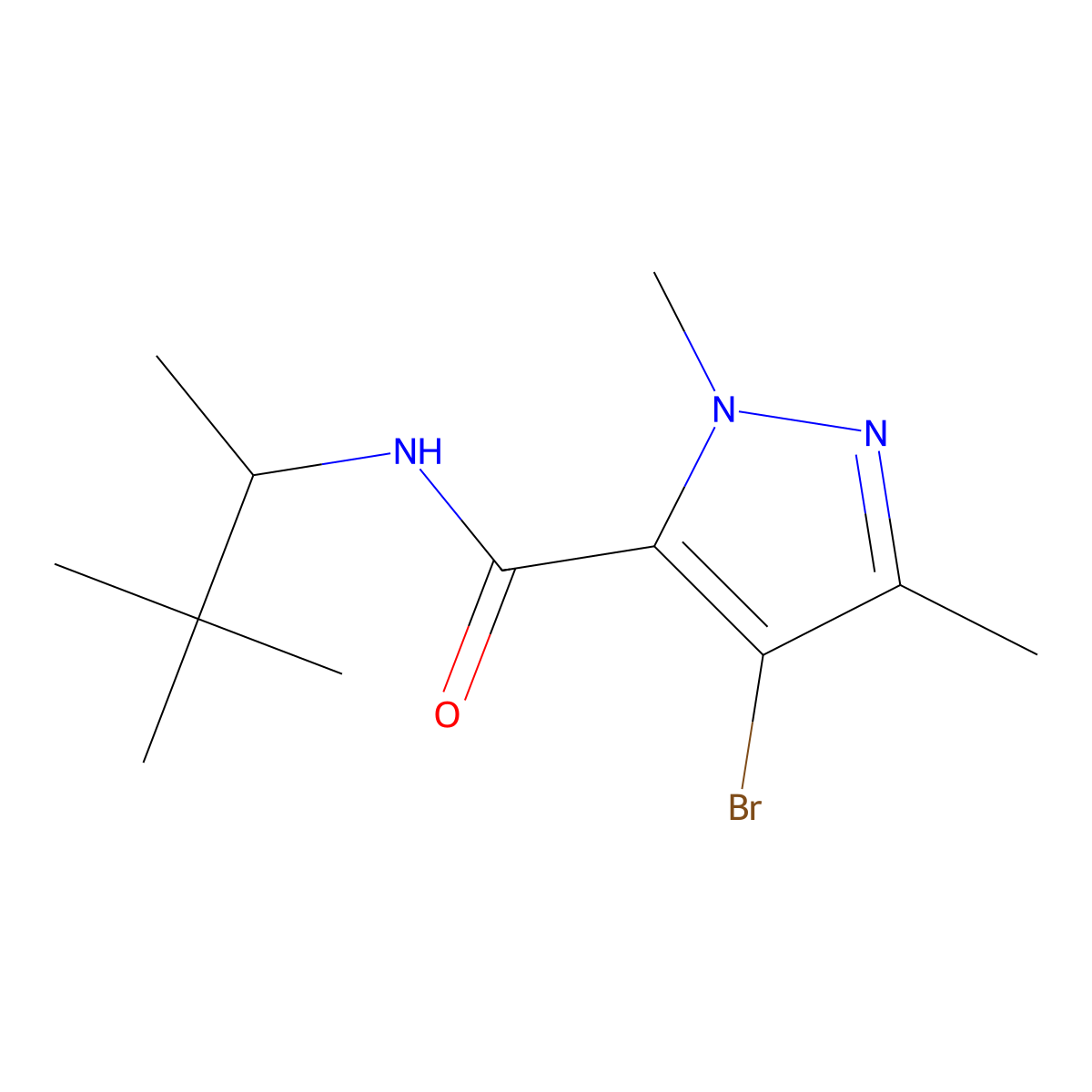 4-bromo-N-(3,3-dimethylbutan-2-yl)-1,3-dimethyl-1H-pyrazole-5-carboxamide molecular structure, CAS 1005628-63-6