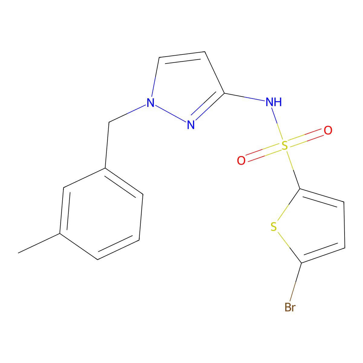 5-bromo-N-[1-(3-methylbenzyl)-1H-pyrazol-3-yl]thiophene-2-sulfonamide molecular structure, CAS 1005628-88-5