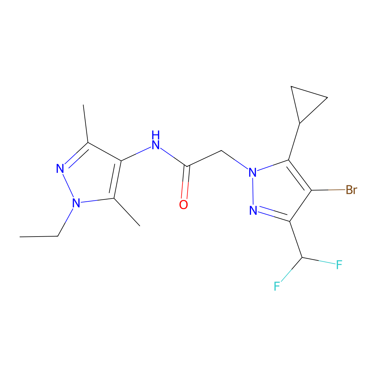 2-[4-bromo-5-cyclopropyl-3-(difluoromethyl)pyrazol-1-yl]-N-(1-ethyl-3,5-dimethylpyrazol-4-yl)acetamide molecular structure, CAS 1005629-16-2