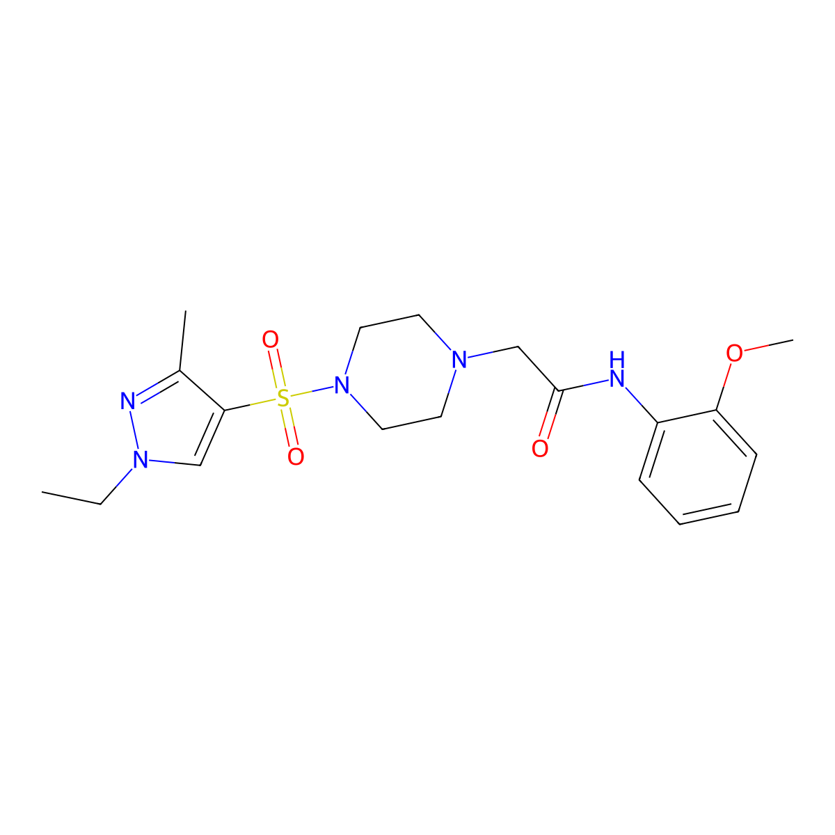 2-{4-[(1-ethyl-3-methyl-1H-pyrazol-4-yl)sulfonyl]piperazin-1-yl}-N-(2-methoxyphenyl)acetamide molecular structure, CAS 1005629-18-4