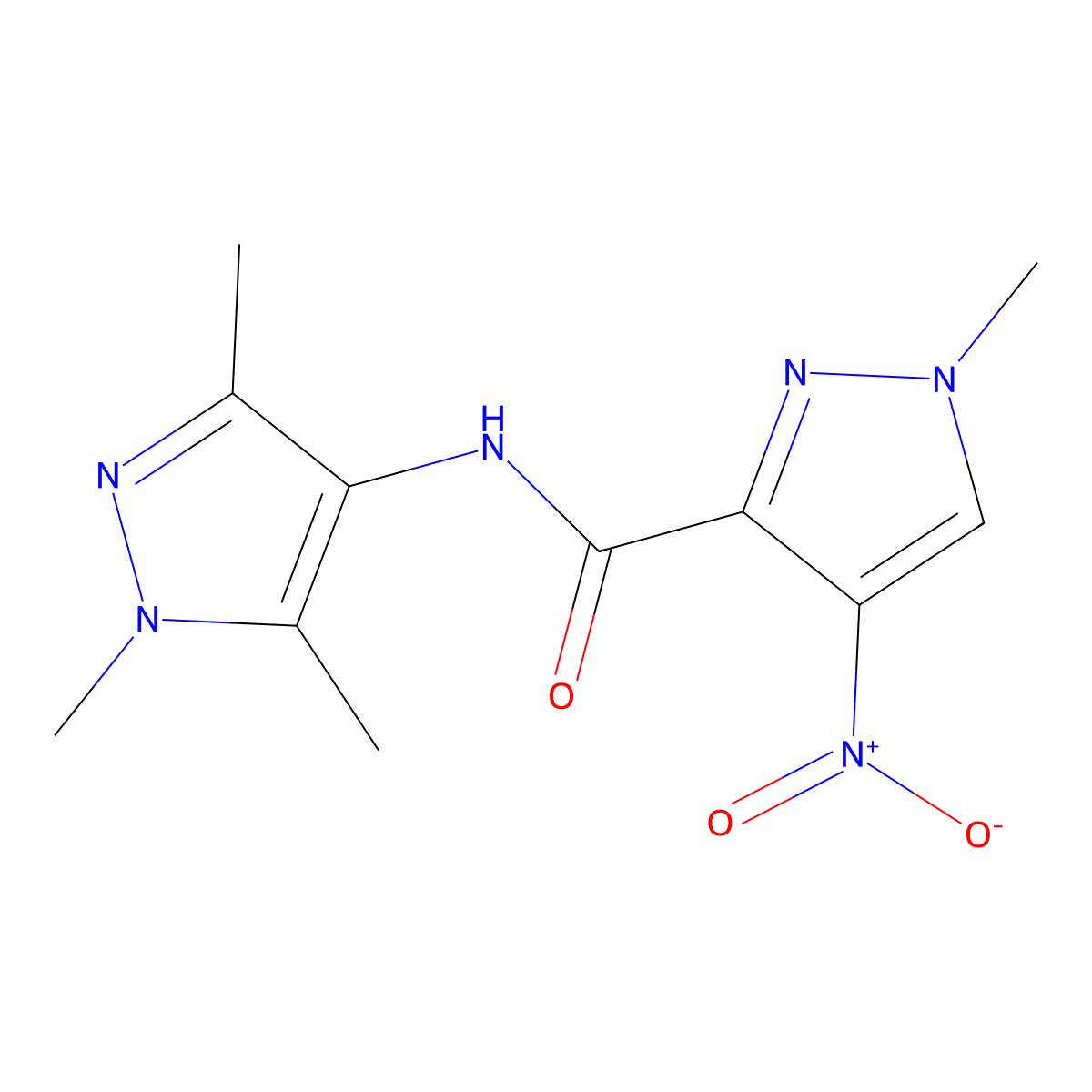 1-methyl-4-nitro-N-(1,3,5-trimethyl-1H-pyrazol-4-yl)-1H-pyrazole-3-carboxamide molecular structure, CAS 1005629-20-8