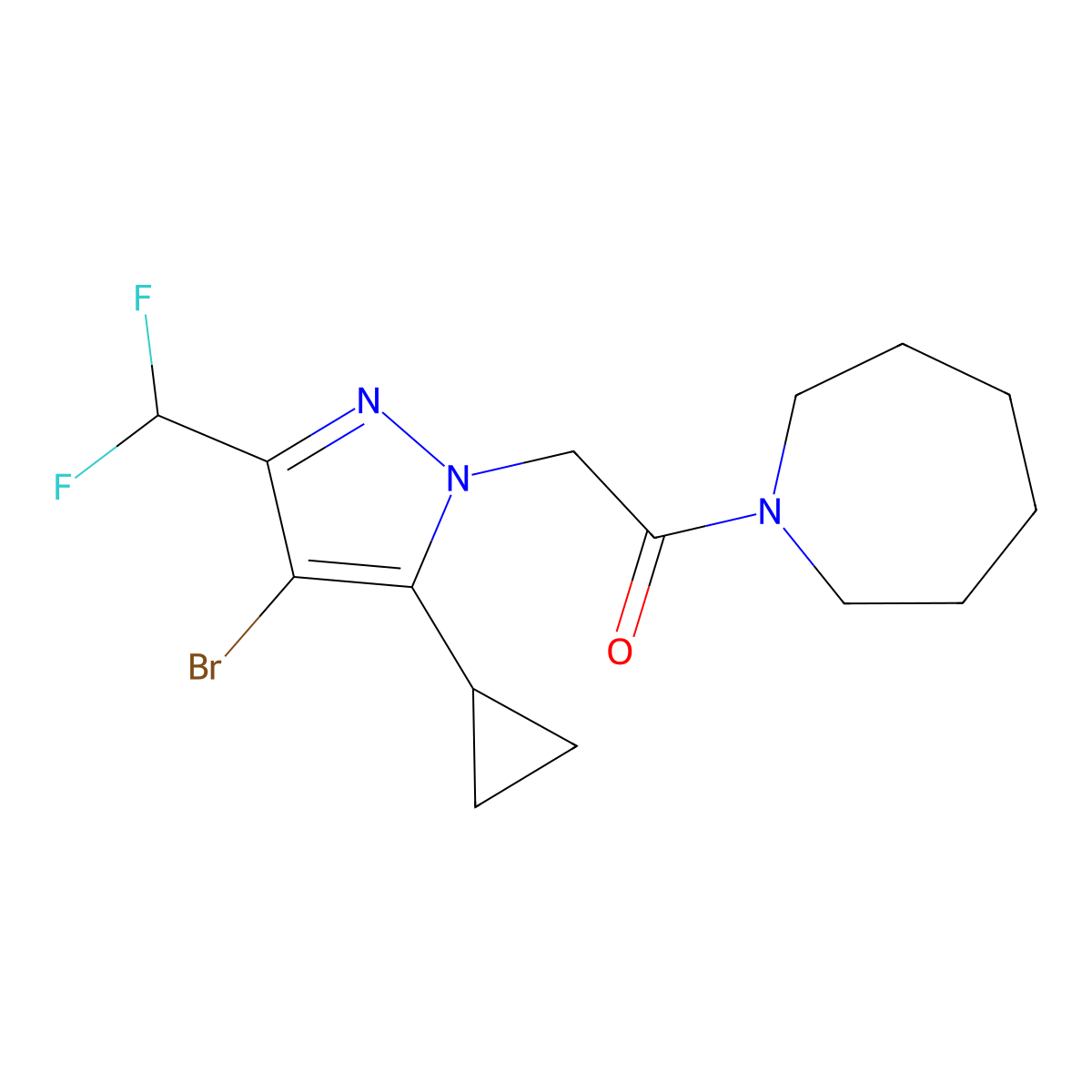 1-(Azepan-1-yl)-2-[4-bromo-5-cyclopropyl-3-(difluoromethyl)pyrazol-1-yl]ethanone molecular structure, CAS 1005629-30-0