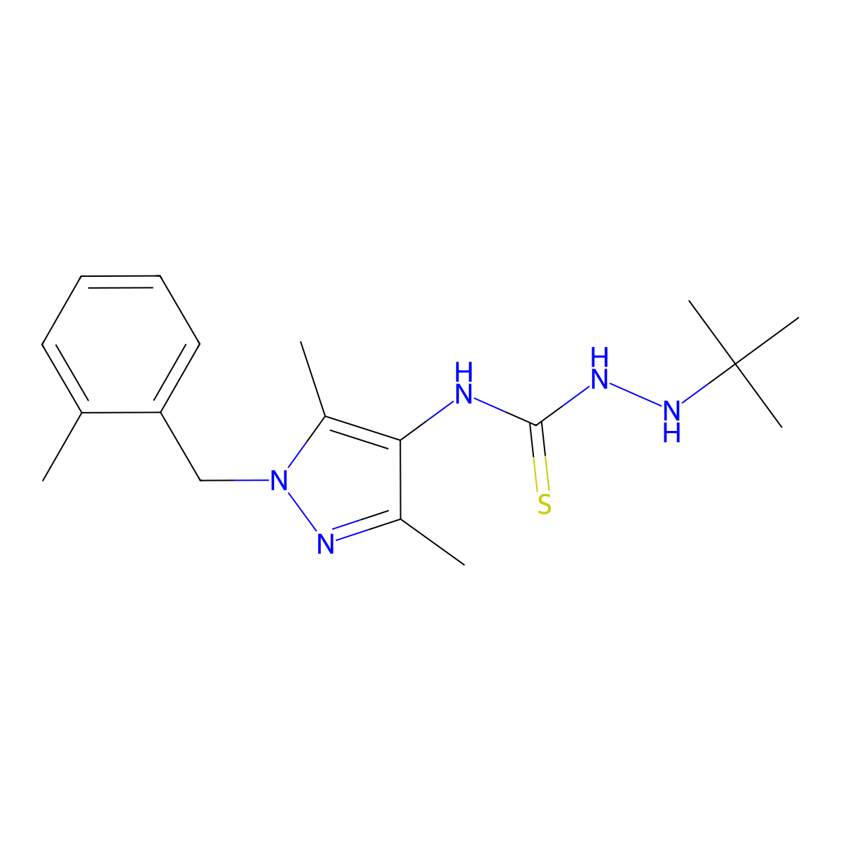 1-(Tert-butylamino)-3-[3,5-dimethyl-1-[(2-methylphenyl)methyl]pyrazol-4-yl]thiourea molecular structure, CAS 1005629-31-1