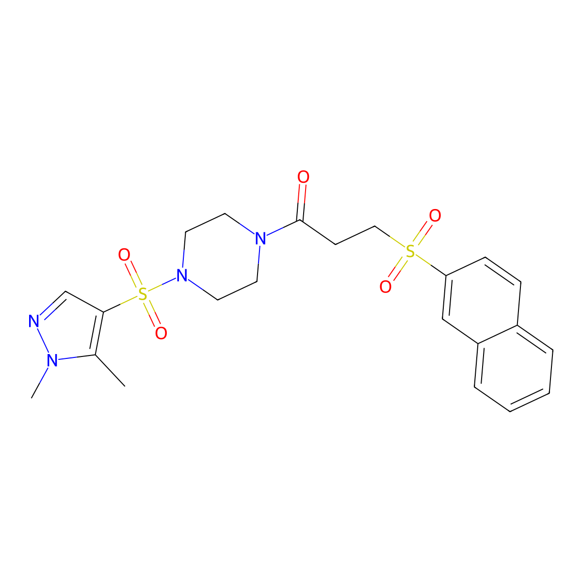 1-{4-[(1,5-dimethyl-1H-pyrazol-4-yl)sulfonyl]piperazin-1-yl}-3-(naphthalen-2-ylsulfonyl)propan-1-one molecular structure, CAS 1005629-39-9