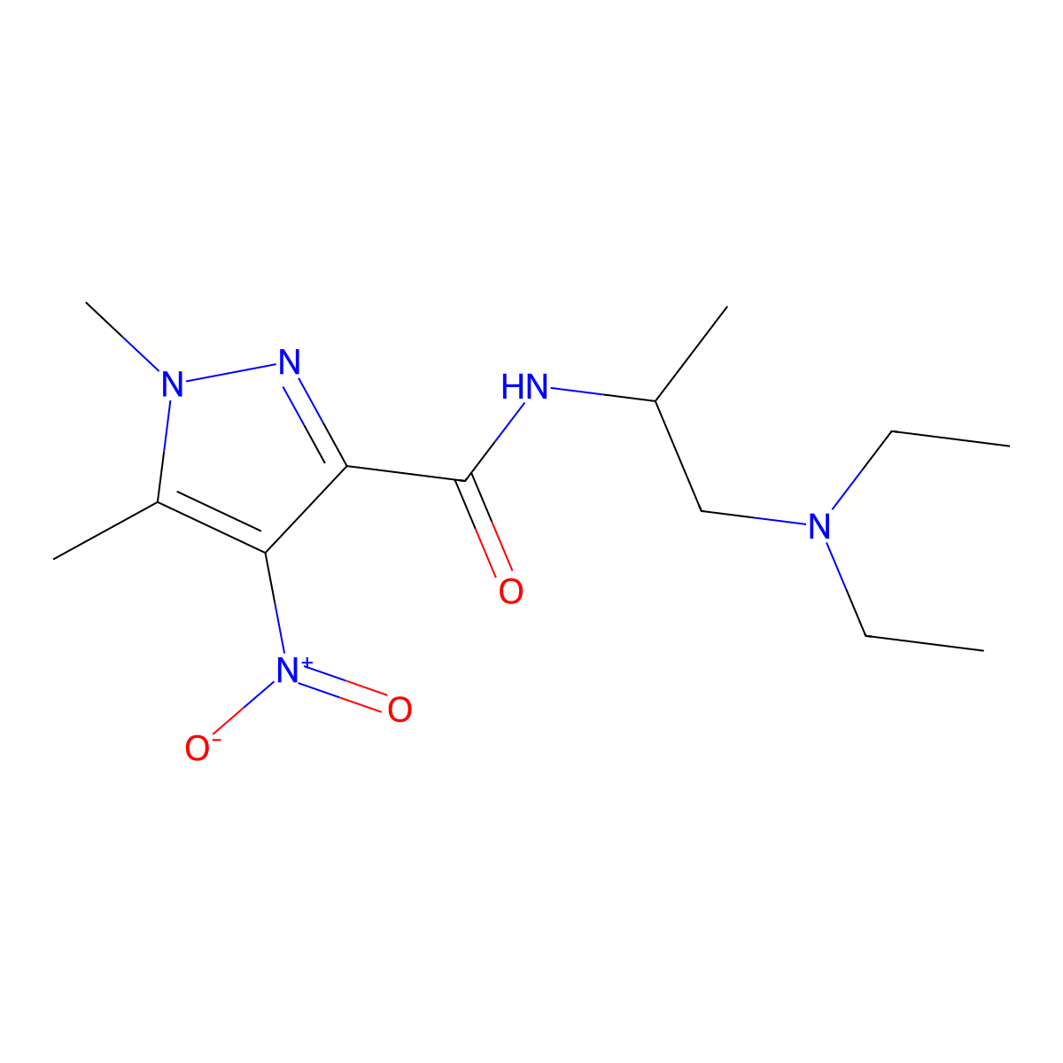 N-[1-(diethylamino)propan-2-yl]-1,5-dimethyl-4-nitro-1H-pyrazole-3-carboxamide molecular structure, CAS 1005629-56-0