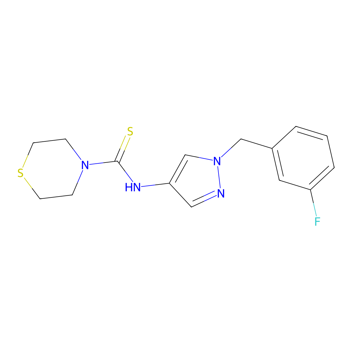 N-[1-[(3-fluorophenyl)methyl]pyrazol-4-yl]thiomorpholine-4-carbothioamide molecular structure, CAS 1005629-68-4