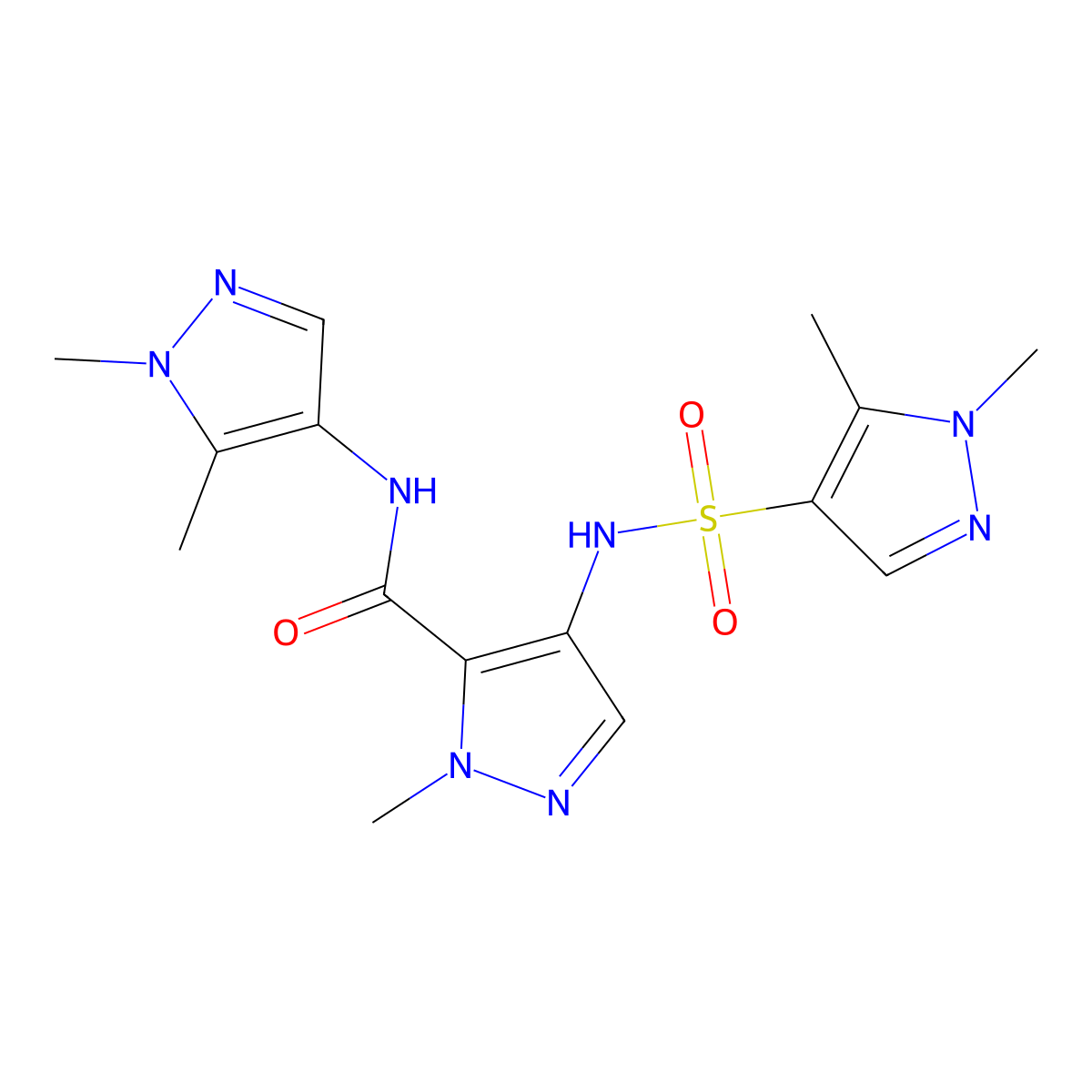 N-(1,5-dimethyl-1H-pyrazol-4-yl)-4-{[(1,5-dimethyl-1H-pyrazol-4-yl)sulfonyl]amino}-1-methyl-1H-pyrazole-5-carboxamide molecular structure, CAS 1005629-73-1