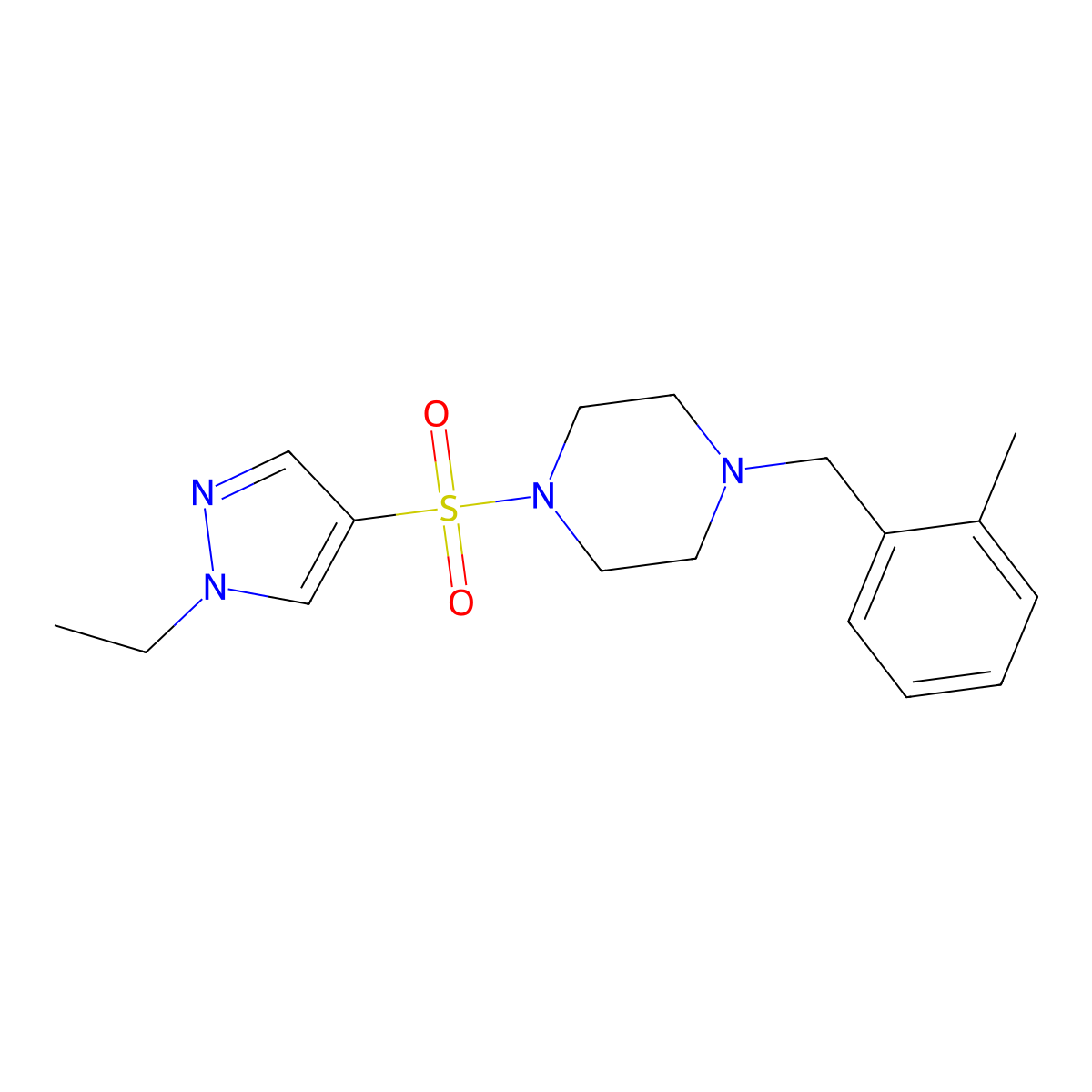 1-[(1-ethyl-1H-pyrazol-4-yl)sulfonyl]-4-(2-methylbenzyl)piperazine molecular structure, CAS 1005629-79-7