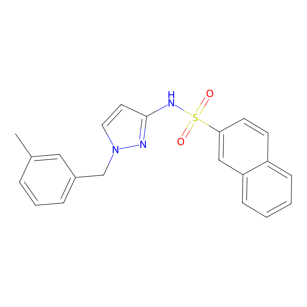 N-[1-[(3-methylphenyl)methyl]pyrazol-3-yl]naphthalene-2-sulfonamide molecular structure, CAS 1005629-82-2