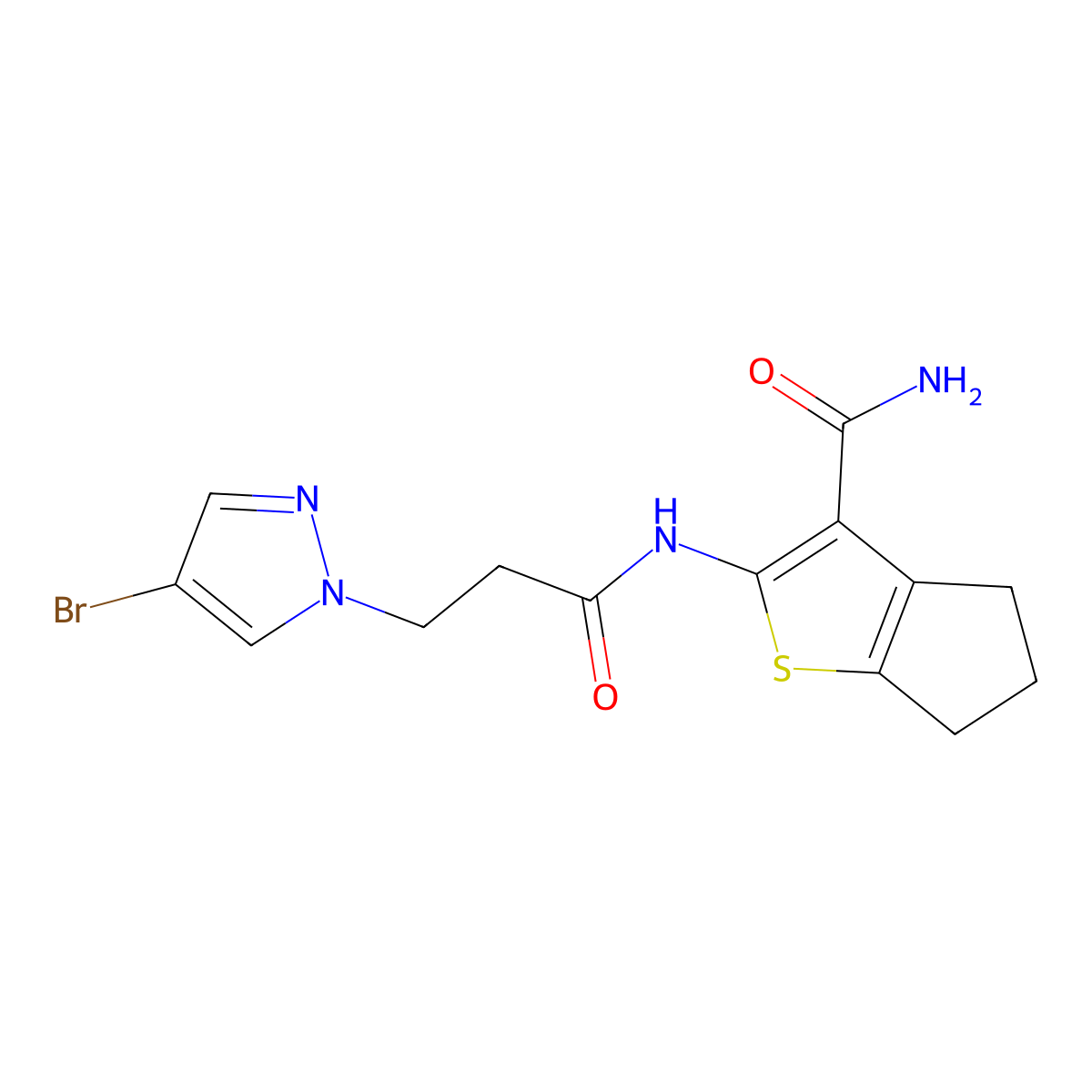 2-{[3-(4-bromo-1H-pyrazol-1-yl)propanoyl]amino}-5,6-dihydro-4H-cyclopenta[b]thiophene-3-carboxamide molecular structure, CAS 1005629-91-3