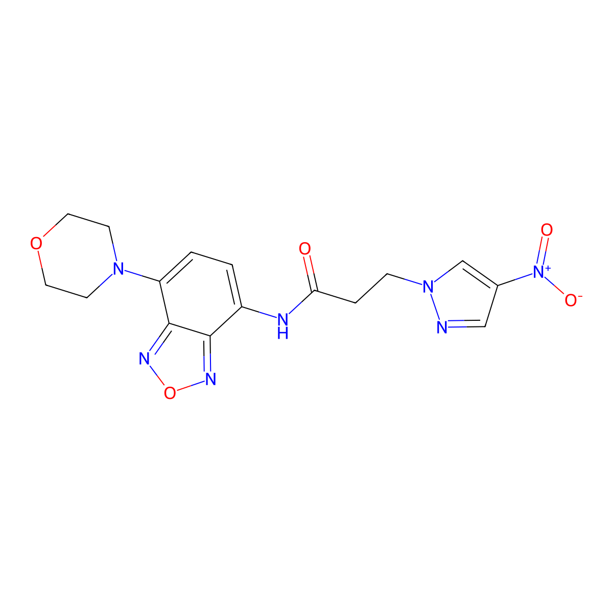 N-(4-morpholin-4-yl-2,1,3-benzoxadiazol-7-yl)-3-(4-nitropyrazol-1-yl)propanamide molecular structure, CAS 1005630-18-1