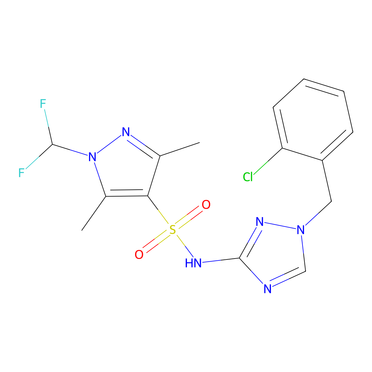 N-[1-(2-chlorobenzyl)-1H-1,2,4-triazol-3-yl]-1-(difluoromethyl)-3,5-dimethyl-1H-pyrazole-4-sulfonamide molecular structure, CAS 1005630-28-3