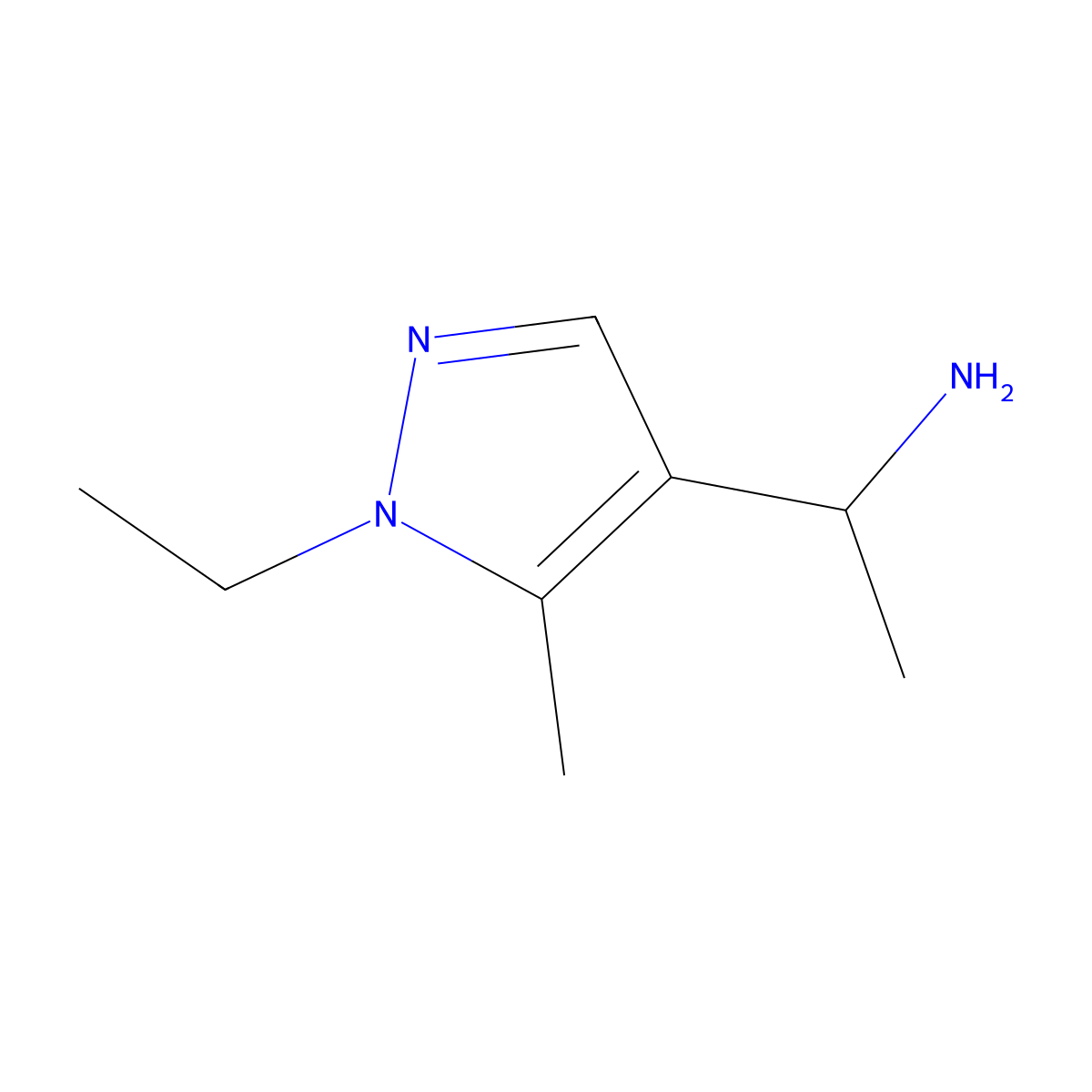 1-(1-ethyl-5-methyl-1H-pyrazol-4-yl)ethanamine molecular structure, CAS 1005630-33-0