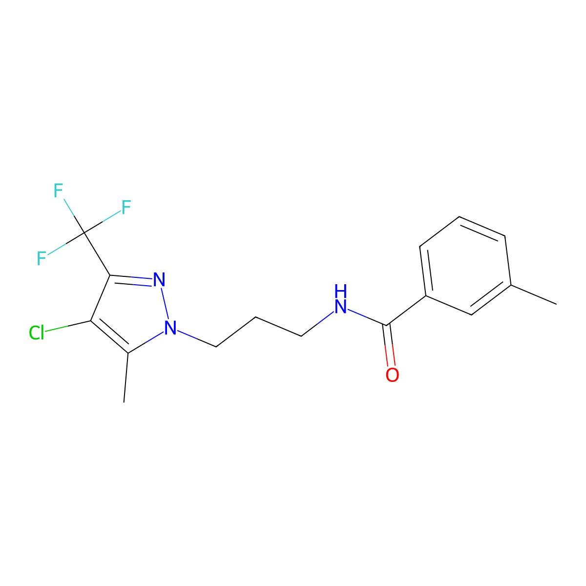 N-[3-[4-chloro-5-methyl-3-(trifluoromethyl)pyrazol-1-yl]propyl]-3-methylbenzamide molecular structure, CAS 1005630-85-2