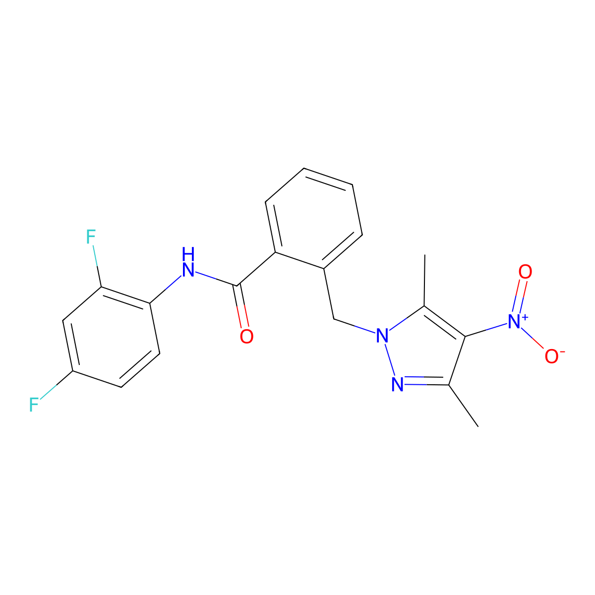 N-(2,4-difluorophenyl)-2-[(3,5-dimethyl-4-nitro-1H-pyrazol-1-yl)methyl]benzamide molecular structure, CAS 1005630-86-3