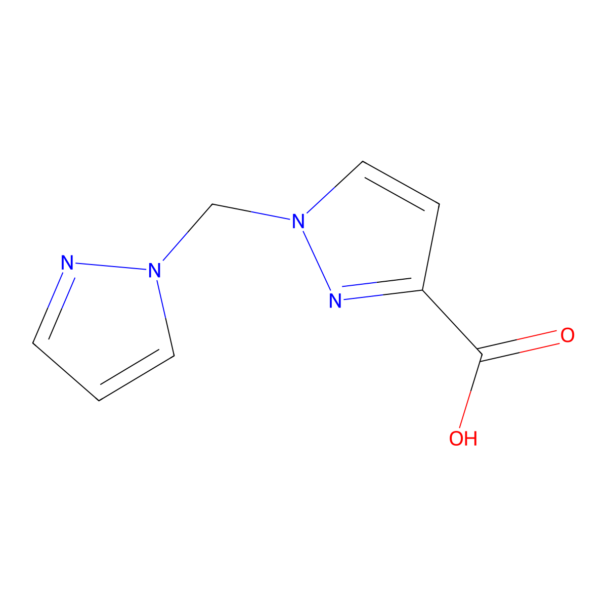 1-(1H-pyrazol-1-ylmethyl)-1H-pyrazole-3-carboxylic acid molecular structure, CAS 1005631-12-8