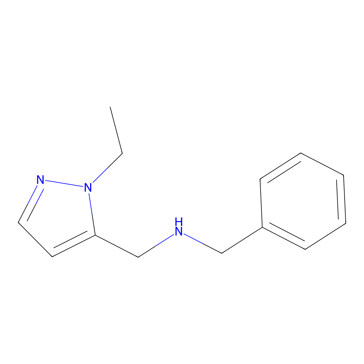 N-benzyl-1-(1-ethyl-1H-pyrazol-5-yl)methanamine molecular structure, CAS 1005631-26-4
